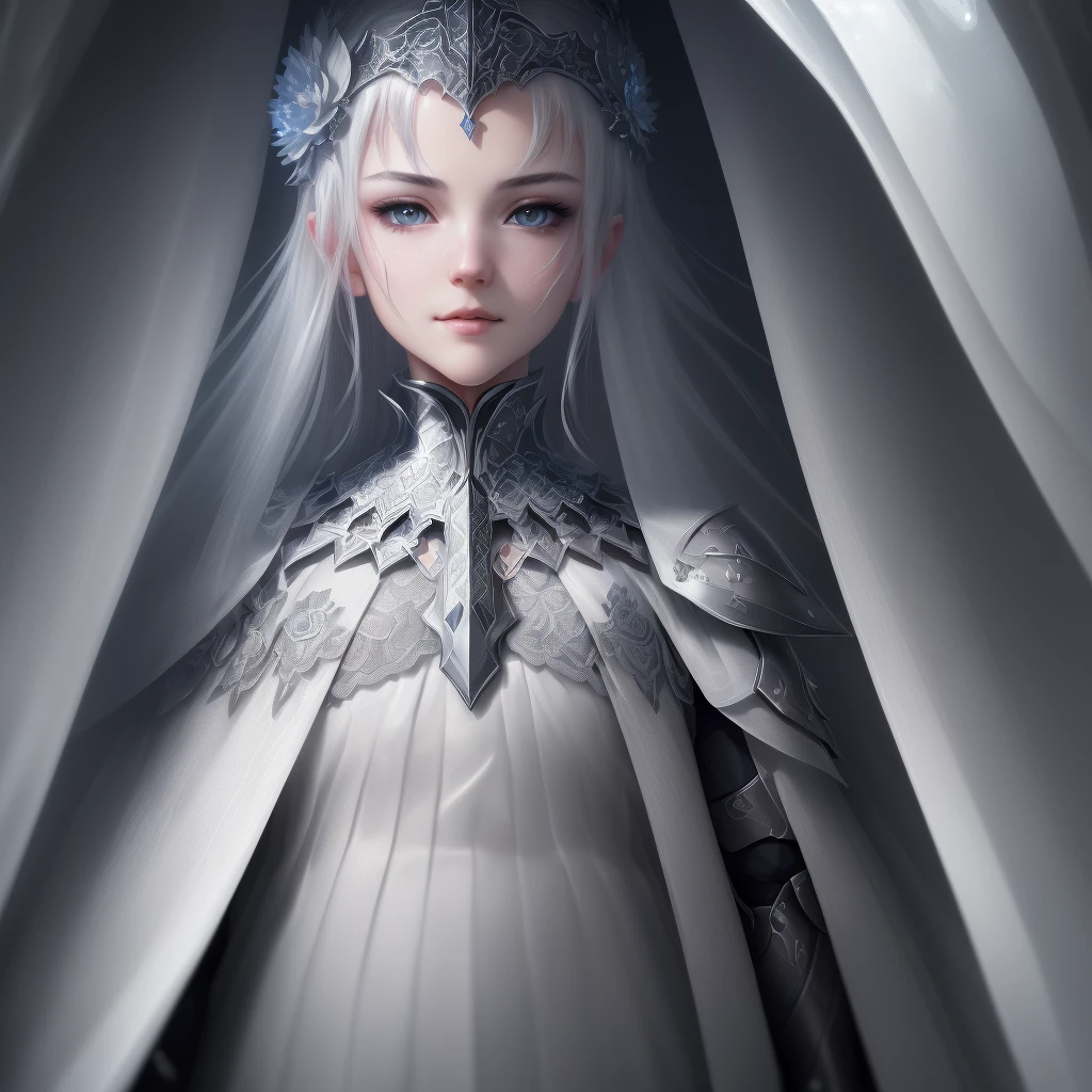 (Extremely detailed CG 8K wallpaper, masterpiece), ((8K resolution)), ((hyper detailed)), ((best quality)), (Realist: 1.2))), (Ultra Detailed), ( Better lighting), (best lighting), Ultra-HD, Cryengine, dynamic camera angle, (field depth), Bloom, (Soft Lighting)), (an extremely delicate and beautiful illustration), ((Soft gradient lighting )), high resolution, clear focus, pixiv masterpiece, ((intricate details)), complete color, high quality metal texture, highly detailed metal shine, (semi realistic: 1.6), (wide_shot: 1.2 ), (from below, Dutch angle), Dutch angle, ((a magical knight in a crystallized cave: 1.5)), beautiful girl, elegant pose, looking at the viewer, bald, legs exposed, light smile, sensual eyes , ultra-dectalized eyes, expressive eyes (good anatomy), charismatic, half metal, emotional armor, shiny white skin, sword in one hand, fantasy aesthetic, floating blue crystals, perfect face, symmetrical beautiful face, indicate lace, complicated background, (field depth), ((cinematic lighting)), ((horror)), ((dark fantasy)), illustration, 4K unit, high contrast, (better lighting), (hyperincado details), (ultra-detalized) ), (Extremely detailed CG: 1.2), (8k: 1.1), beautiful detailed shine, artStation, Splash Art, (by Sui Ishida, by Wenjun Lin, by Stefan Mortell))), (semi-realist)), ( Realism), (dynamic), (epic)
