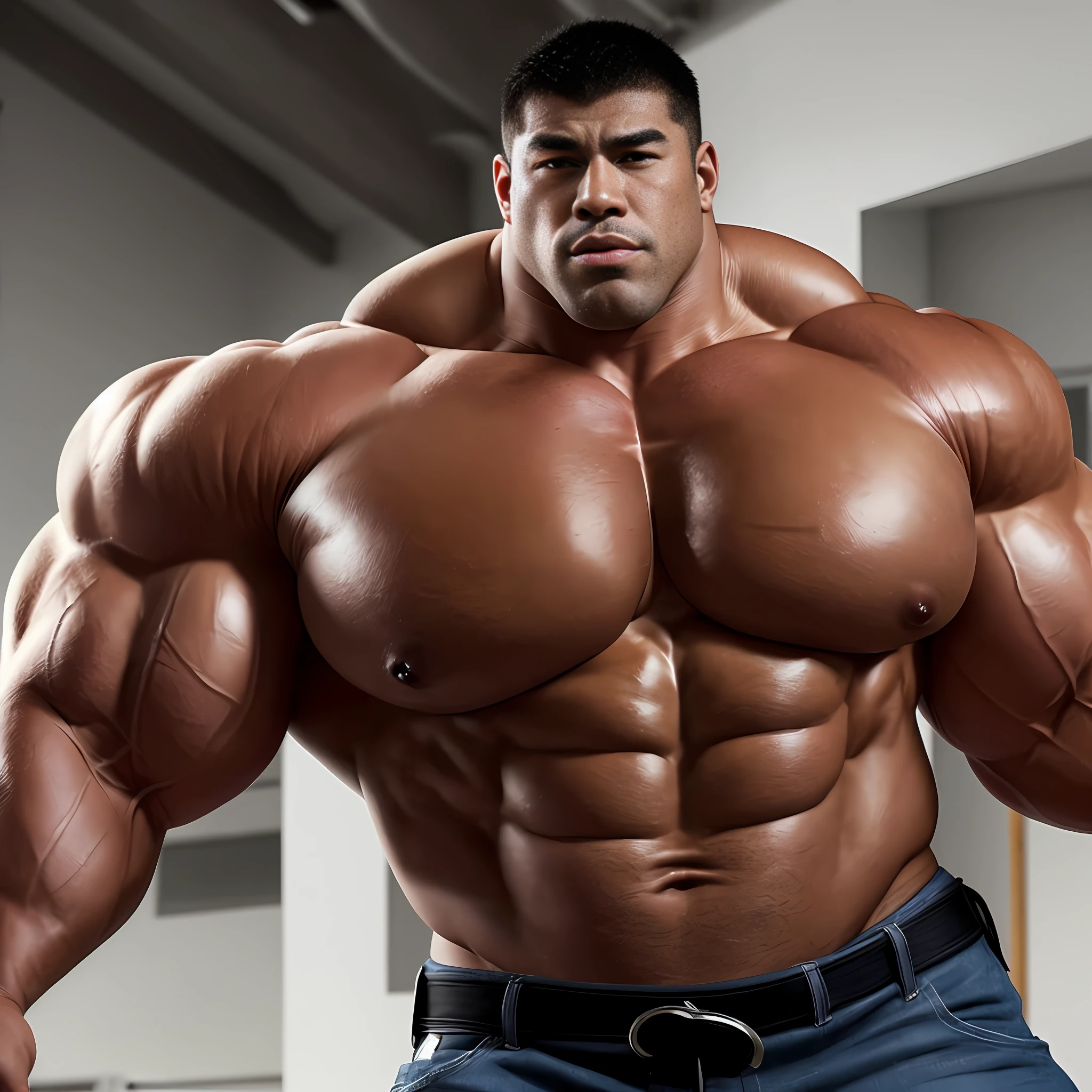 1 person photoshoot, Solo, a waist up photo of 1 man posing for a picture, a screenshot by Tadashi Nakayama, tumblr, massurrealism, absurdly massive physique, massive muscles, big muscle, exaggeratedly large physique, very beautiful. big muscles, huge muscles, big muscles, large muscles, extreme muscles, powerful and huge, bulging muscles, extremely muscular, hyper muscles, beautiful, handsome, 1 person, huge muscles, extremely wide shoulders, humongous deltoids, enormous chest