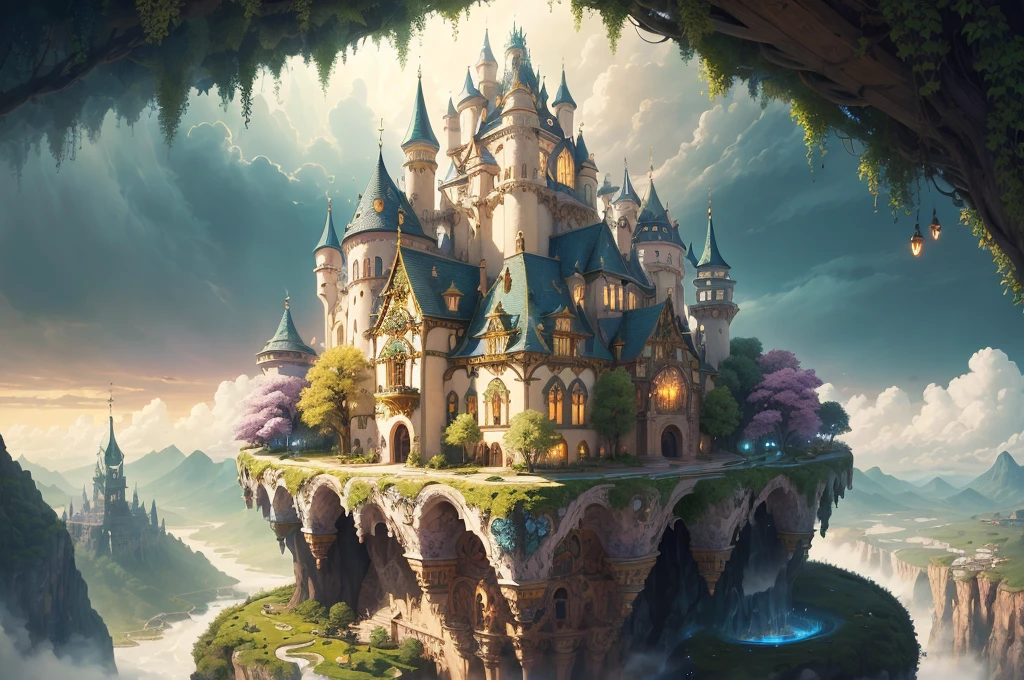 (((masterpiece))), (((best quality))), ((ultra-detailed)), (hyperrealistic), (highly detailed CG illustration), ((an extremely delicate and beautiful)), cinematic light, Create a breathtaking scene where a colorful and fantastic utopia floats above a kingdom. The levitating utopia is filled with vibrant luminescence, casting a magical glow over the entire area.
The utopia hovers gracefully above the kingdom, defying gravity with its enchanting structures and architecture. The buildings are adorned with intricate details, radiant colors, and luminescent elements that create a mesmerizing atmosphere.
Beneath the levitating utopia lies a thriving kingdom, with bustling streets, lively markets, and ornate architecture. The kingdom is nestled in a picturesque landscape, featuring rolling hills, sparkling rivers, and lush greenery that adds to the overall beauty of the scene.
Colors in this artwork are vivid and vibrant, ranging from bold hues to soft pastels. The luminescent elements bring an ethereal quality to the surroundings, illuminating the utopia and the kingdom below.
Camera: Choose an angle that captures the majesty of the levitating utopia and the charm of the kingdom.
Lighting: Employ a combination of soft and radiant lighting to enhance the luminescent effect and create a magical ambiance.
Resolution: Opt for a high-resolution artwork to showcase the intricate details and vibrant colors of the scene.
Art Inspirations: Seek inspiration from artists known for their imaginative and fantastical landscapes. Explore the works of renowned fantasy artists who excel in creating captivating and vibrant worlds.
