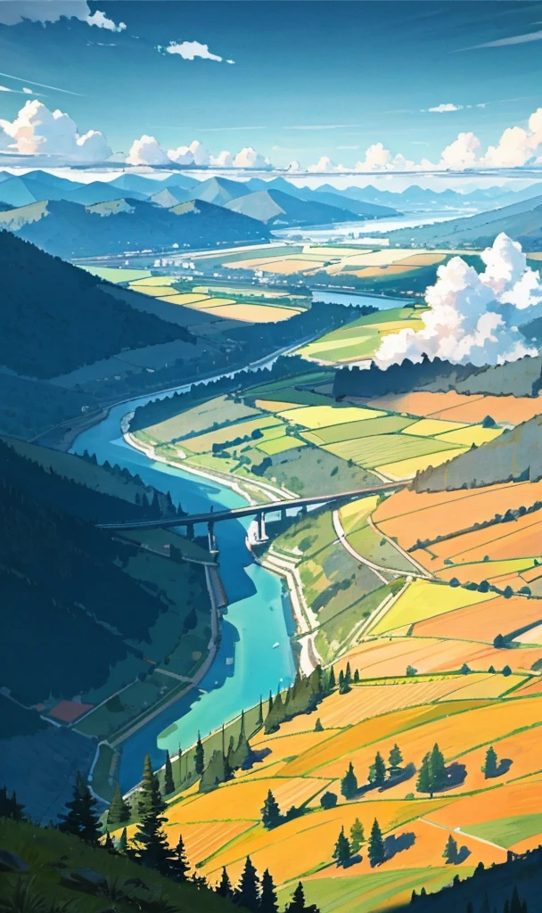 The rivers between the mountains and forests flow gently, and the detailed background rendering of the scenery is a masterpiece. Under the extreme picture quality, the sun gathers into a large aperture during the day, and the clouds are leisurely, looking up at the sky.