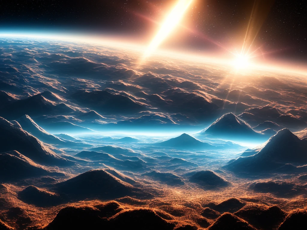 No characters, a scientific and technological planet suspended in space, in the universe, the universe as the background, UHD, masterpiece, ccurate, super detail, high details, anatomically correct, high quality, highres, best quality, award winning, 16k, a strong sense of technological futurism and highly advanced scientific and technological civilization ,panorama, chiaroscuro, cinematic lighting, sparkle