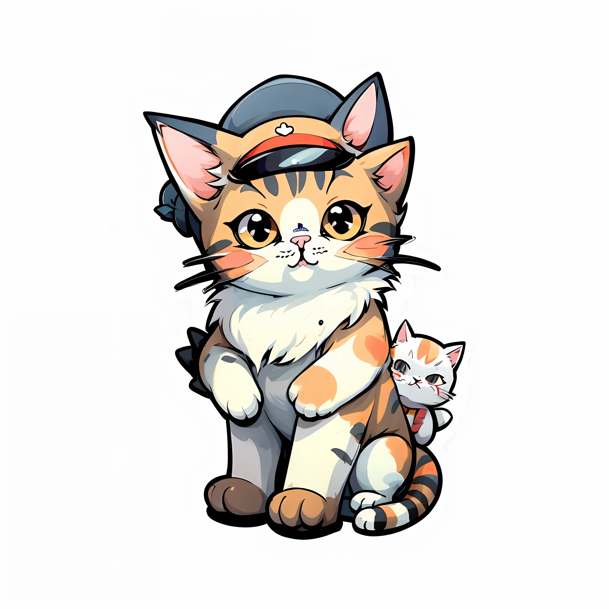 a closeup, cat wearing a military hat, inspired by, sticker illustration, telegram sticker design, anime cat,