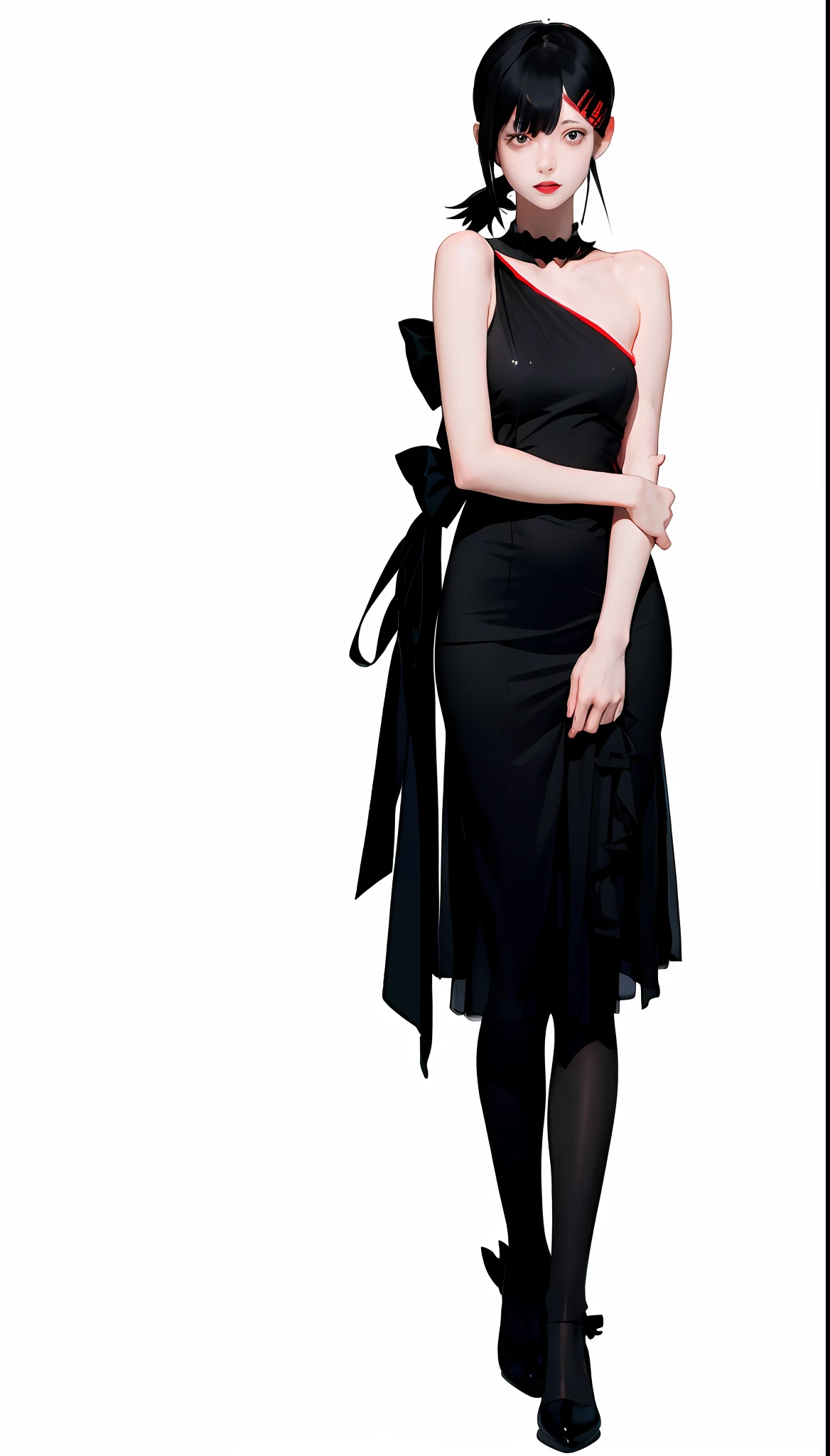 Yandere. Tall and detailed silhouette, vector shaded anime, anime full body illustration, anime girl in a black dress, full body portrait of a short!, Yandere, full pose,