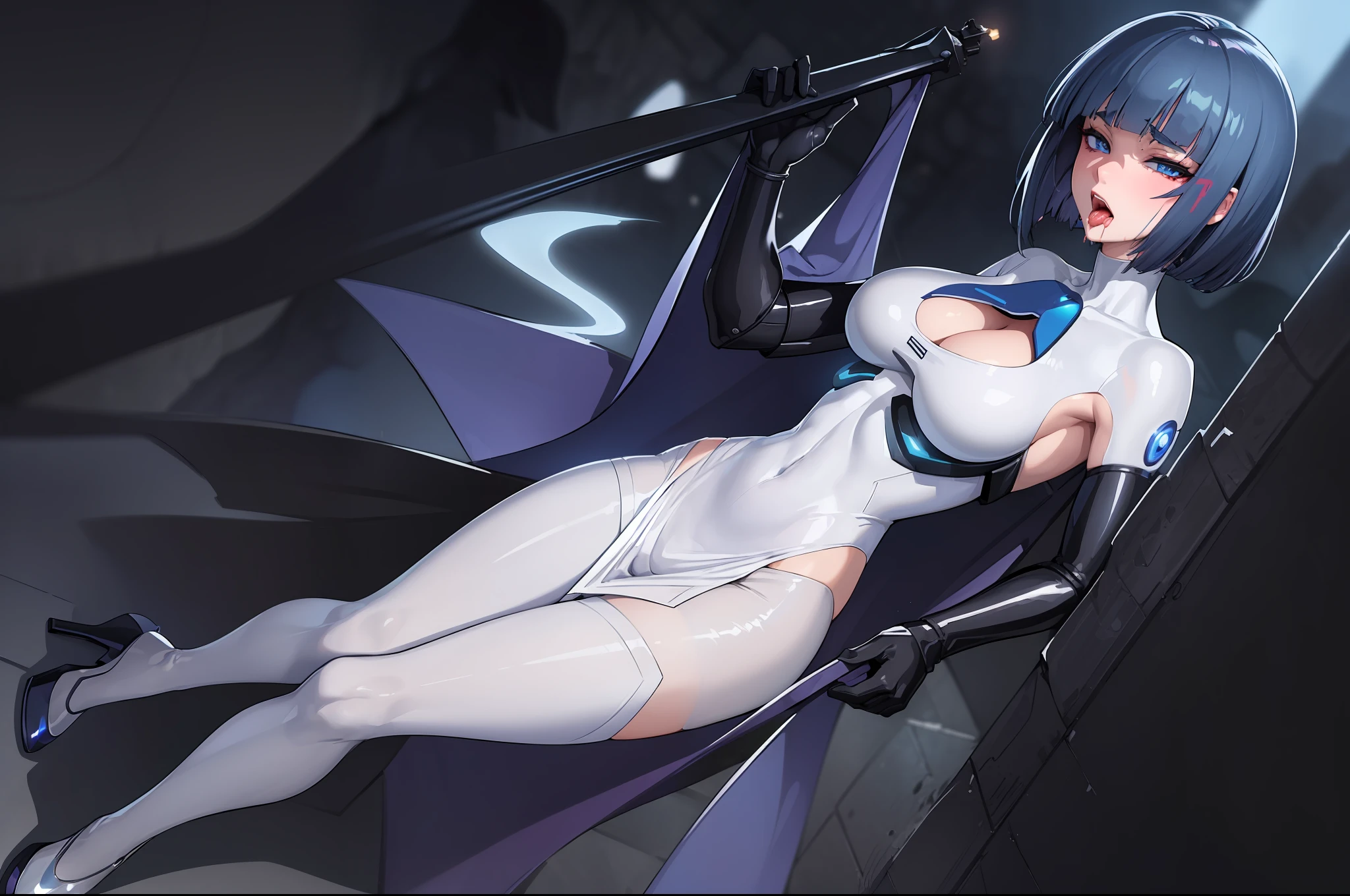 (masterpiece:1.2), (best quality:1.2), (ghost in the shell), detailed, a girl, transparent clothes, mature, bobcut, blue eyes, cleavage, dark alley, (no panties), (ahegao:1.3), fire, dim bed