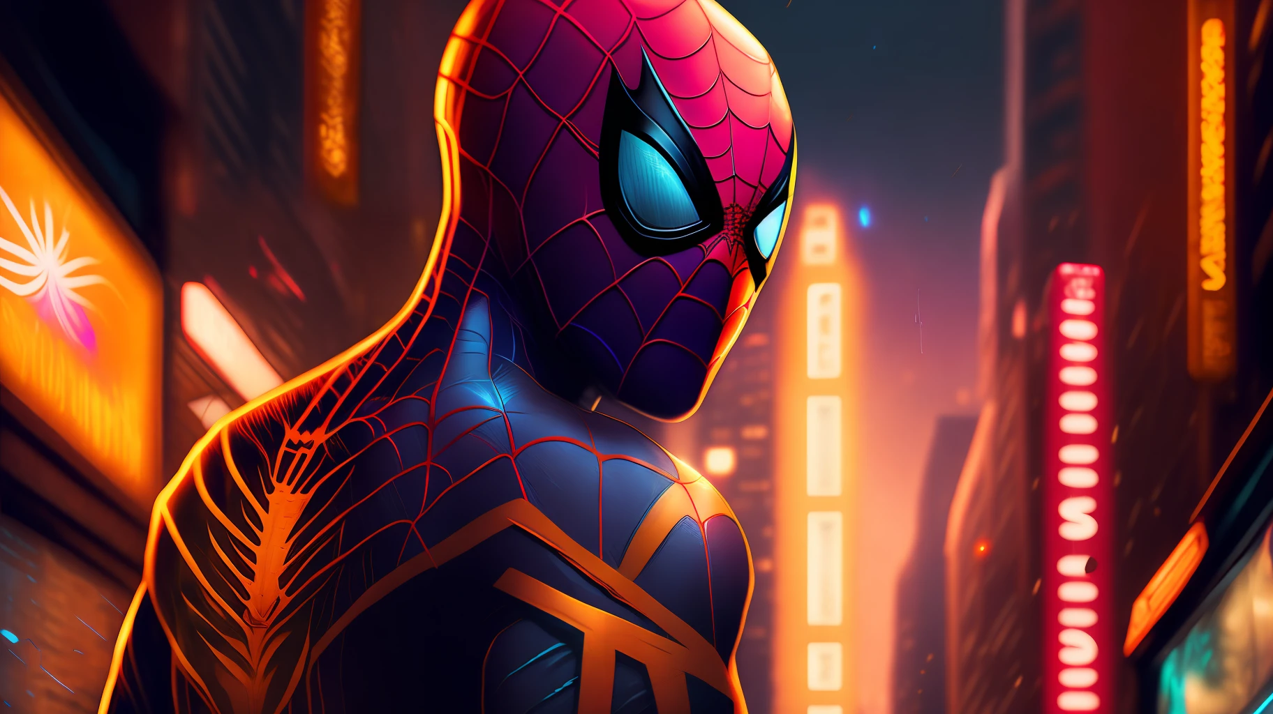 Spider-Man, Cyberpunk, Golden 8k.