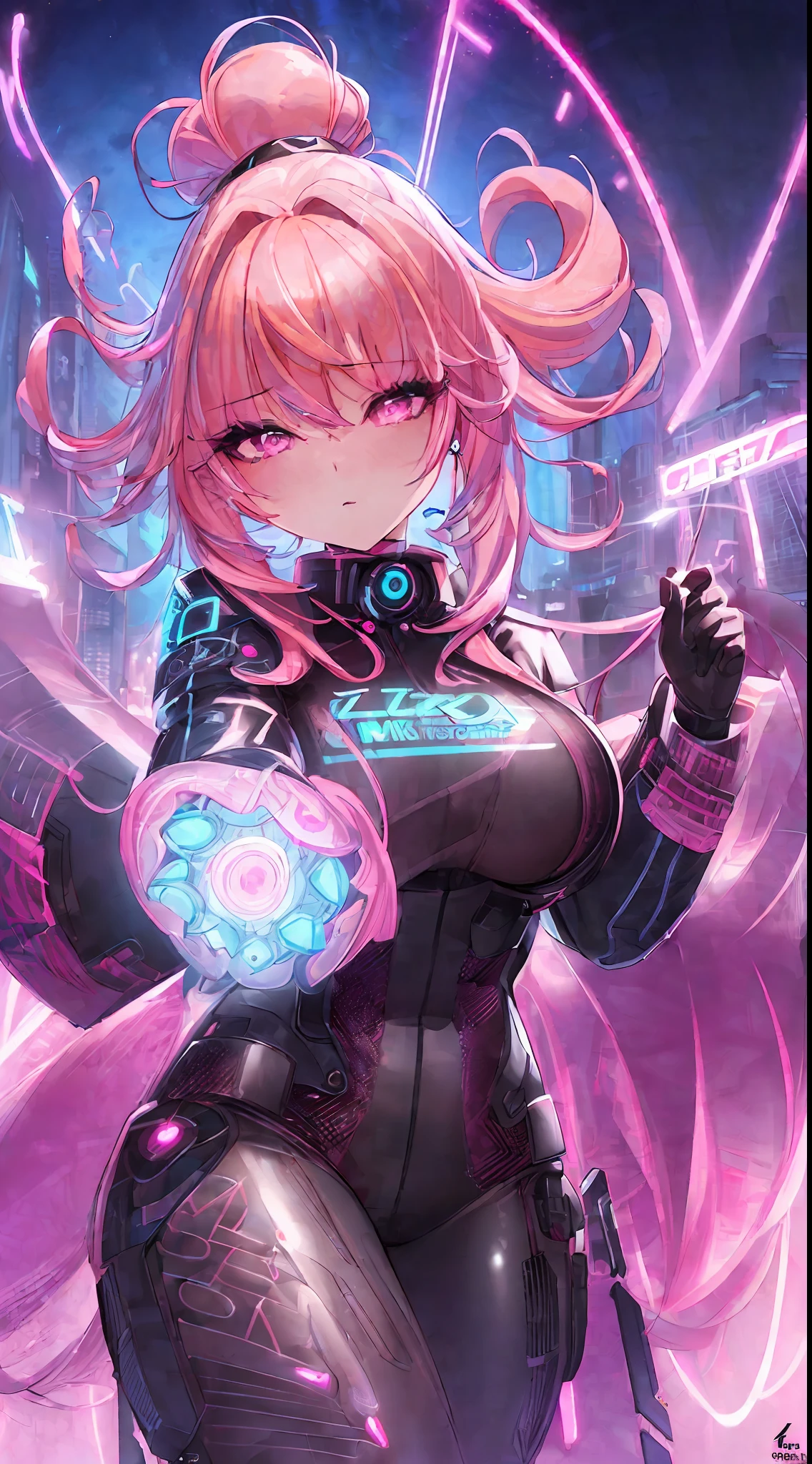 "(ultra-detailed CG illustration), best quality, masterpiece, dreamlike, beautiful, futuristic, neo city vibe, neon lights, night, high saturation, (1 girl with pink hair:1.3), (dancing:1.1), (K-pop:1.1) stylish, sexy, (sfw, appropriate for all ages), (Nicole Demara (zzz): 1.2)."