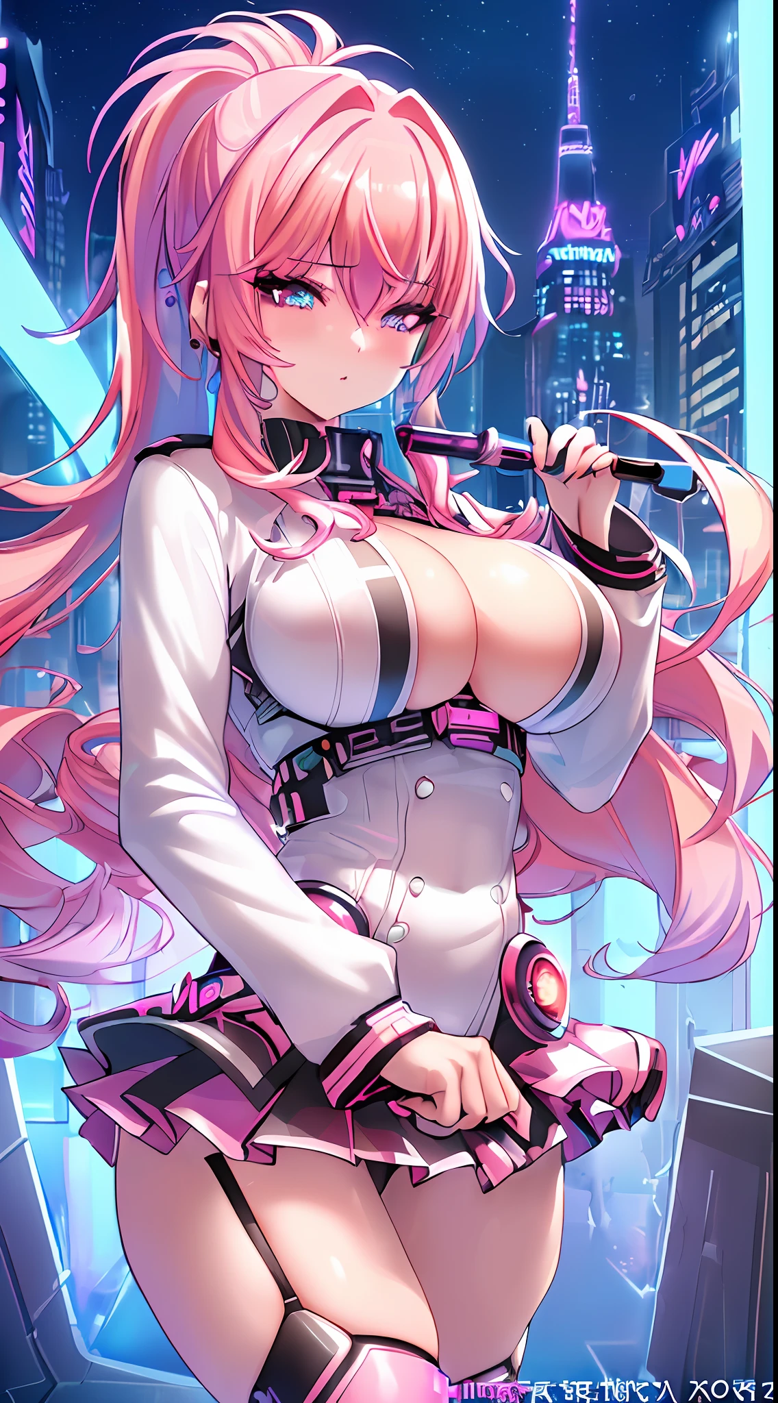 "(ultra-detailed CG illustration), best quality, masterpiece, dreamlike, beautiful, futuristic, neo city vibe, neon lights, night, high saturation, (1 girl with pink hair:1.3), (dancing:1.1), (K-pop:1.1) stylish, sexy, (sfw, appropriate for all ages), (Nicole Demara (zzz): 1.2)."