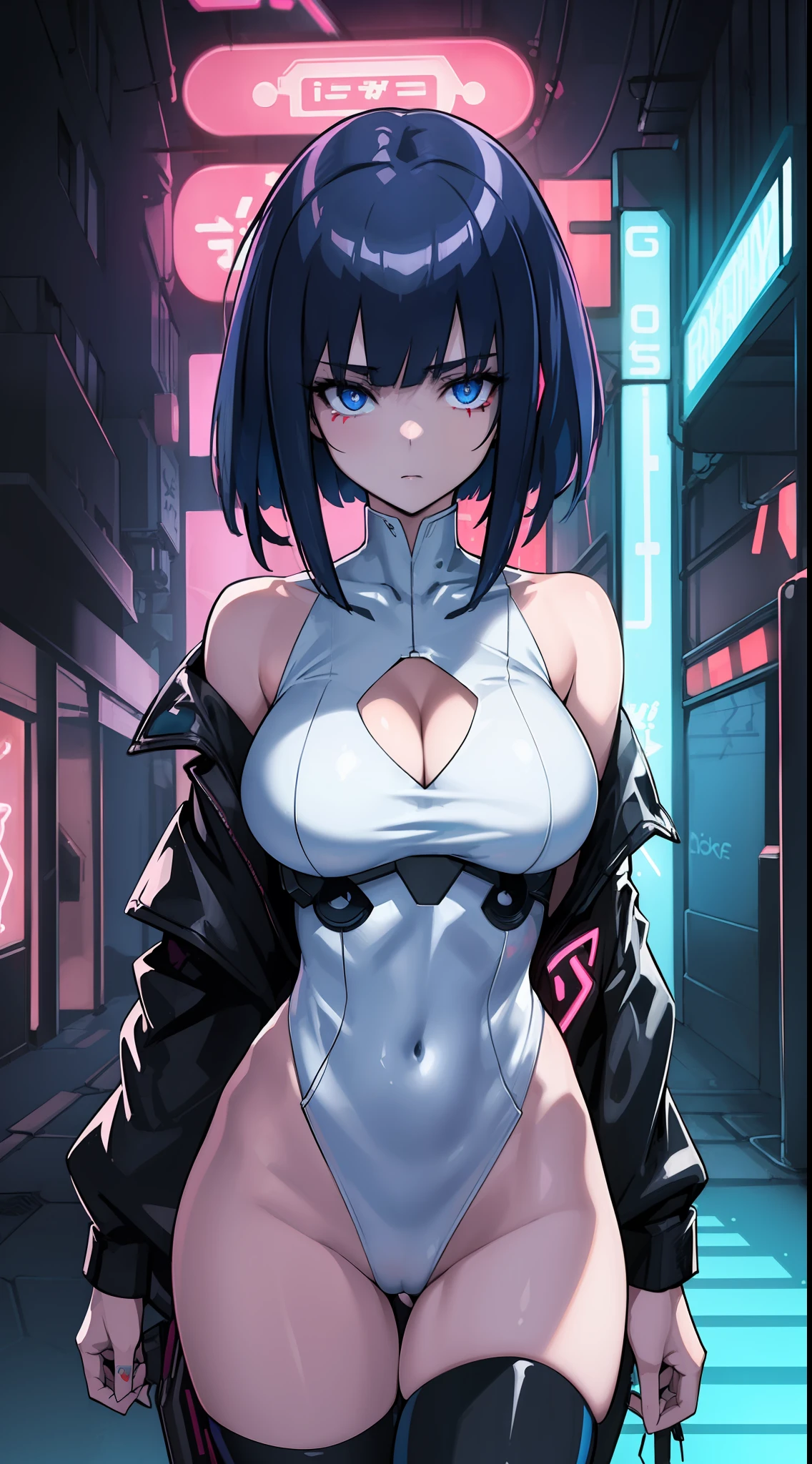 (masterpiece:1.2), (best quality:1.2), (ghost in the shell), detailed, a girl, transparent clothes, mature, blue eyes, cleavage, dark alley, (no panties), (neon:1.3), clown, scary, (fire), (exhibition)