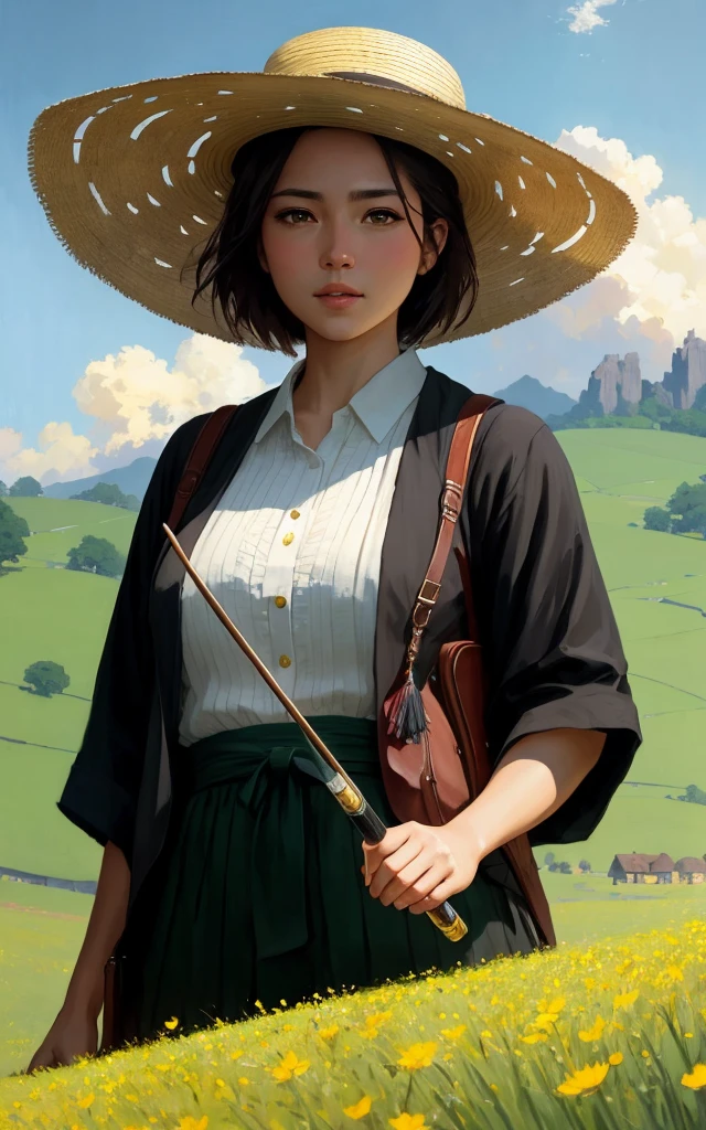 (very detailed CG Unity 8k wallpaper), panoramic photos of the most beautiful works of art, a fat rabbit in a straw hat, green meadows, sunny days, optimism, professional majestic oil paintings by Ed Blinkey, Atey Ghailan, Studio Ghibli, Jeremy Mann, Greg Manchess, Antonio Moro, trends on ArtStation, trends on CGSociety, Intricate, High Detail, Sharp focus, dramatic, photorealistic painting art by midjourney and greg rutkowski