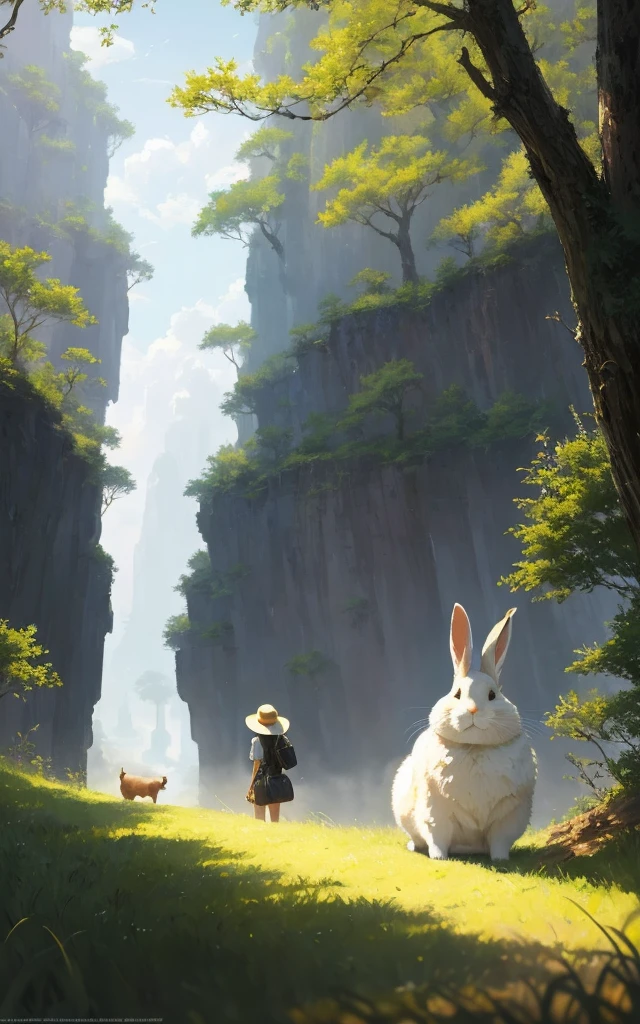 (very detailed CG Unity 8k wallpaper), panoramic photos of the most beautiful works of art, a fat rabbit in a straw hat, green meadows, sunny days, optimism, professional majestic oil paintings by Ed Blinkey, Atey Ghailan, Studio Ghibli, Jeremy Mann, Greg Manchess, Antonio Moro, trends on ArtStation, trends on CGSociety, Intricate, High Detail, Sharp focus, dramatic, photorealistic painting art by midjourney and greg rutkowski