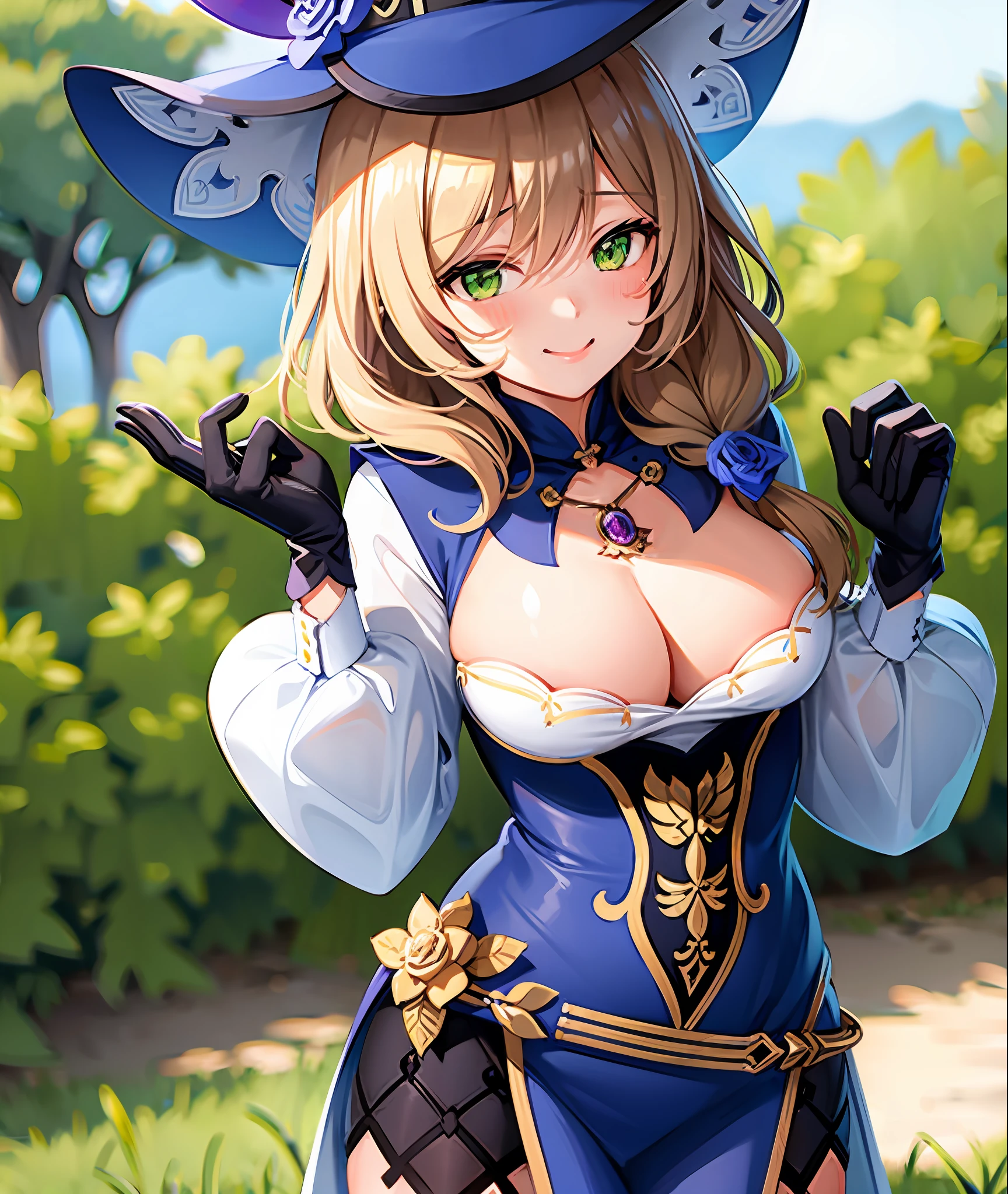 Cowboy shot, smiling, (blushing face:1.2), e cup