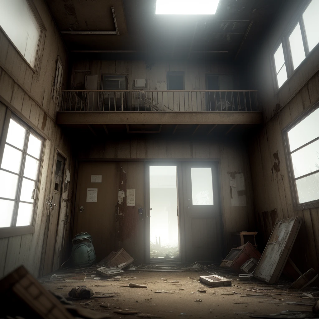 "Create a dramatic cinematic scene with enhanced lighting and HDR effect, showcasing AI-designed accessories, abandoned and old, without a human presence."