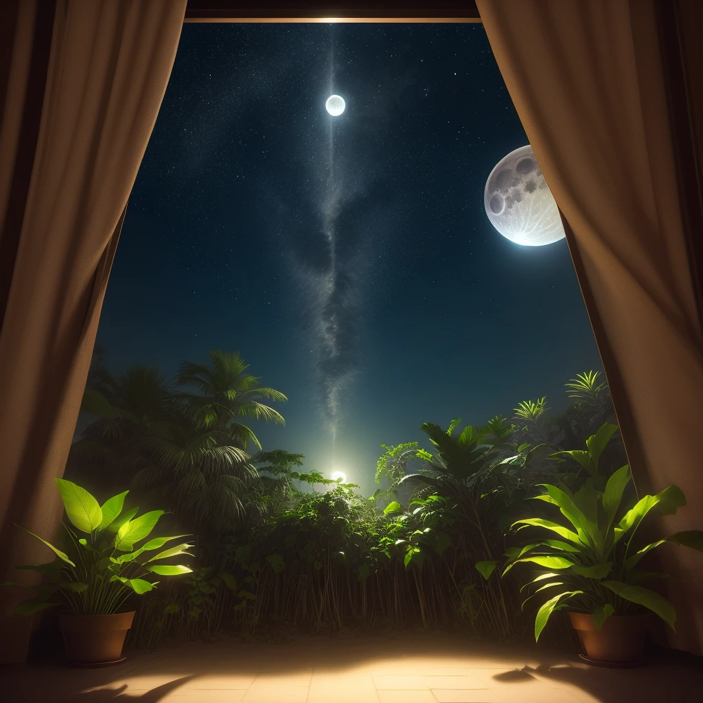 Night jungle, full moon, horizon