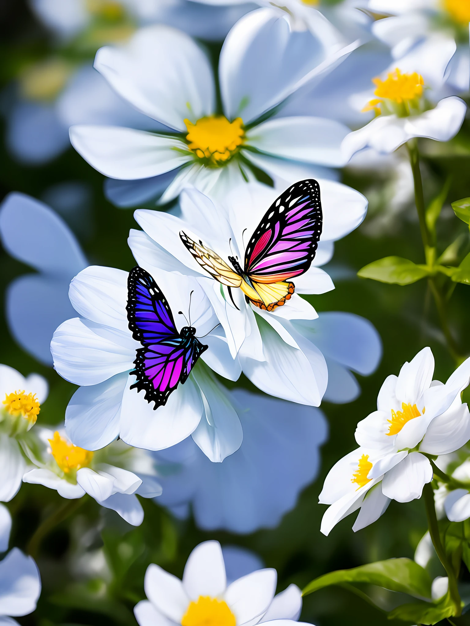 Single ombre fantasy butterfly sitting alone on a white flower
