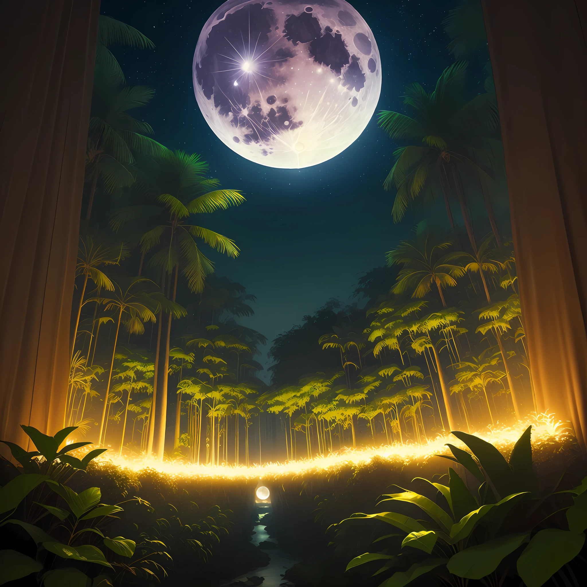Night jungle, full moon, horizon