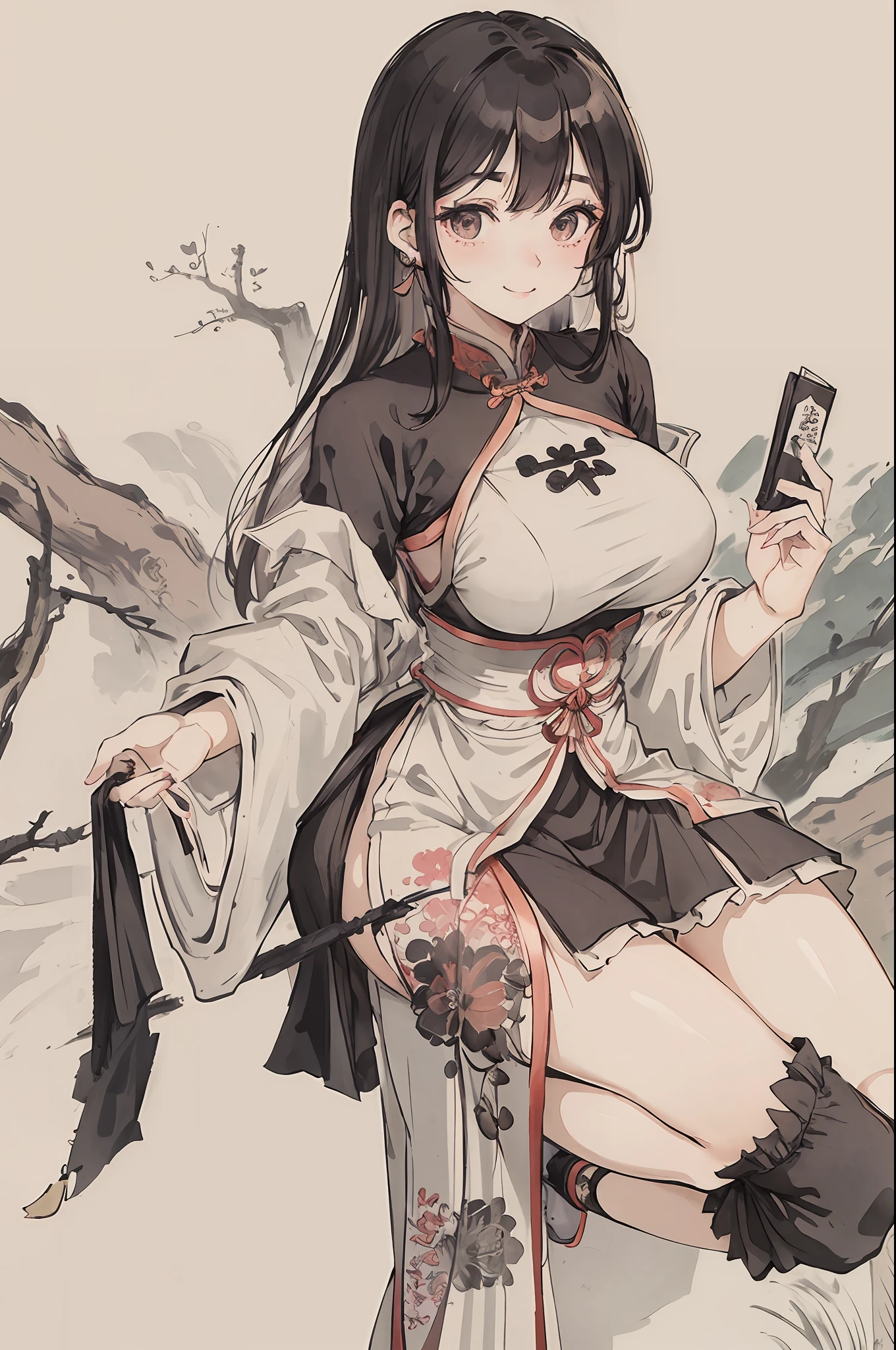 (masterpiece, best quality: 1.2), traditional Chinese ink painting, A cute 22 year old female with big breasts, Oversized dress :1.2, Couch, Ultra-detailed face, Detailed eyes, Double eyelid, sfw , long dress, Coy Smile