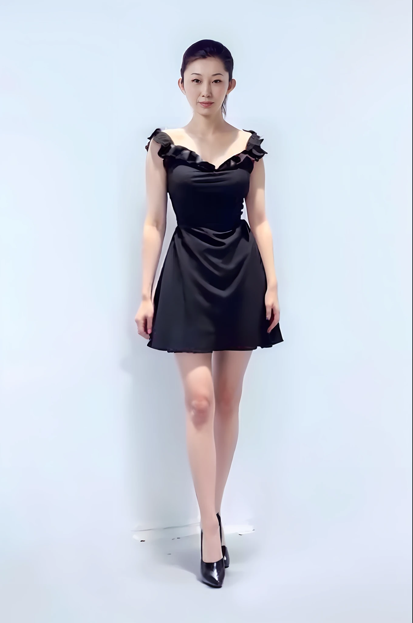 araffe woman in a black dress and red shoes posing for a picture, wearing a cocktail dress, wearing a black dress, wearing a dark dress, wearing black dress, mercury dress, soft silk dress, short dress, simple dress, stylish dark dress, with a thin waist, silk dress, idian dress, wearing an elegant dress, formal attire