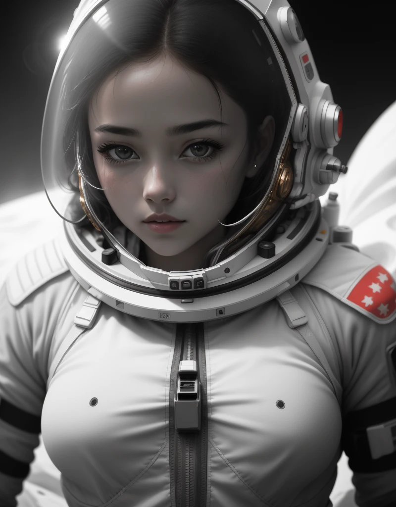girl in astronaut suit on moon, (An extremely delicate and beautiful work), beautiful face, waist leaking, full body, Random posture, big breasts, delicate figure, realistic photo, (portrait), [smoke], [haze], natural lighting, shallow depth of field, photographed on a Canon EOS-1D X Mark III, 50mm lens, F/2.8, (intricately detailed, hyperdetailed), ((RAW color)), sharp focus, HDR, 4k resolution, Cinematic film