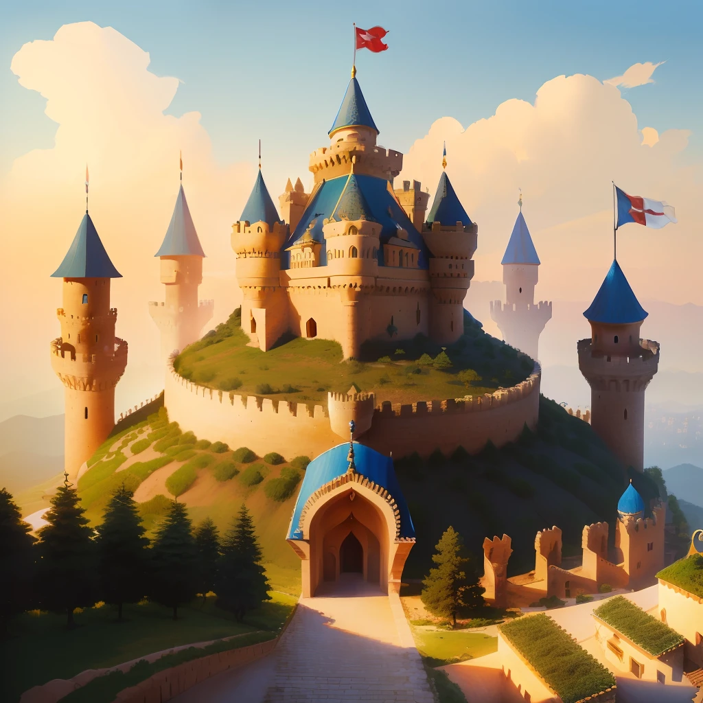 anthill made in the shape of ottoman castle with arches and flags waving from the rooftops