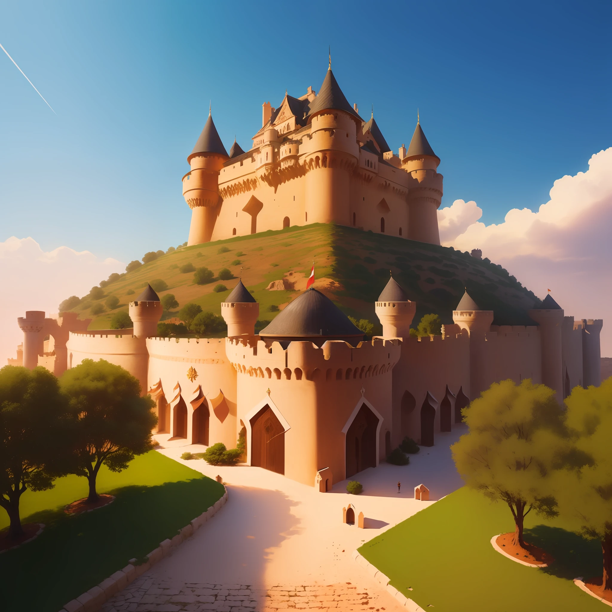 anthill made in the shape of ottoman castle with arches and flags waving from the rooftops