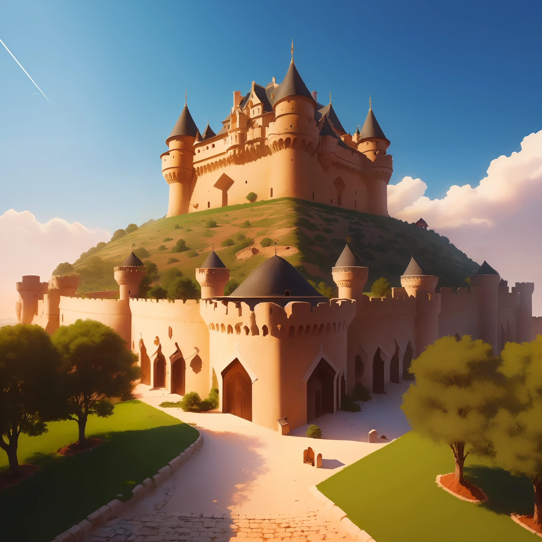 anthill made in the shape of ottoman castle with arches and flags waving from the rooftops