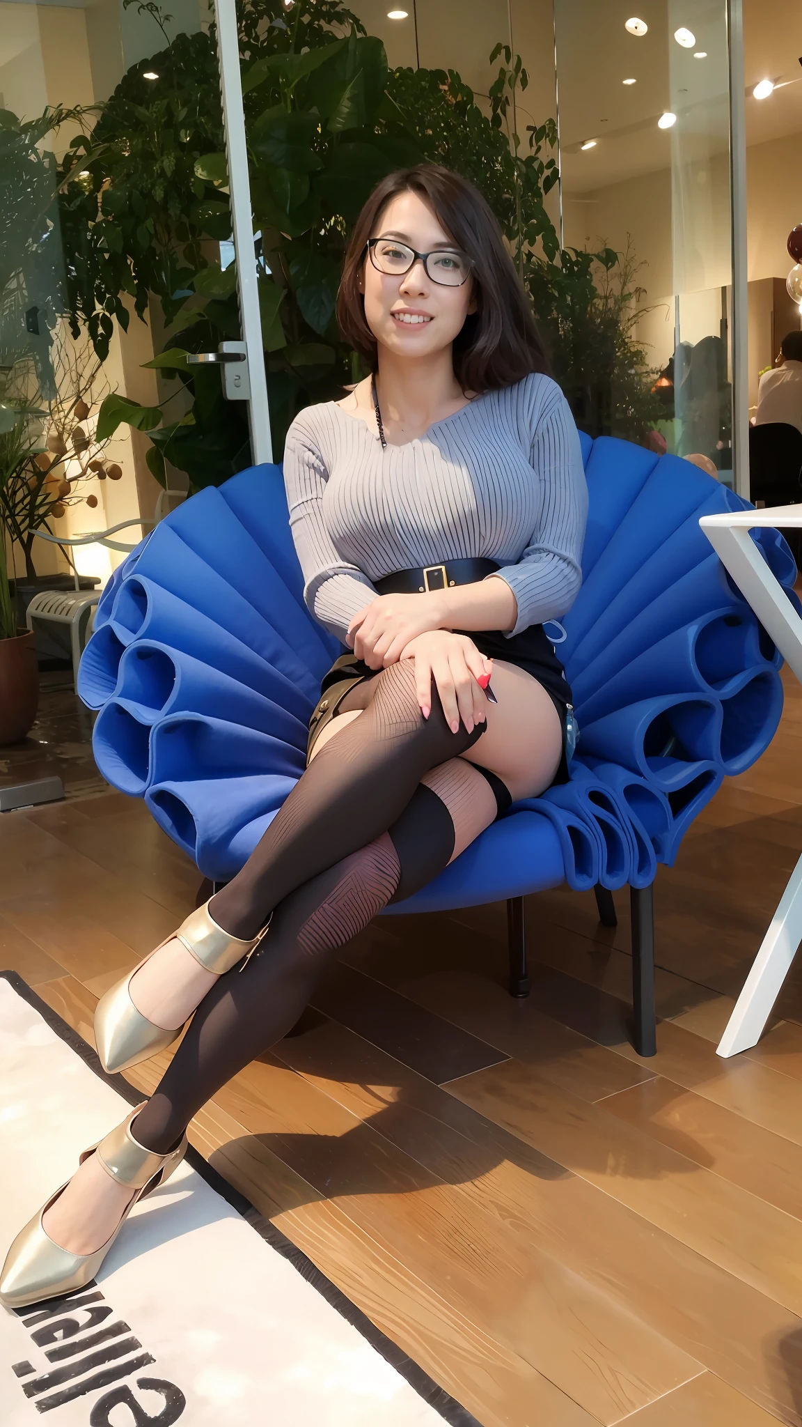 Tight hip skirt, black stockings, high heels, and Erlang's legs