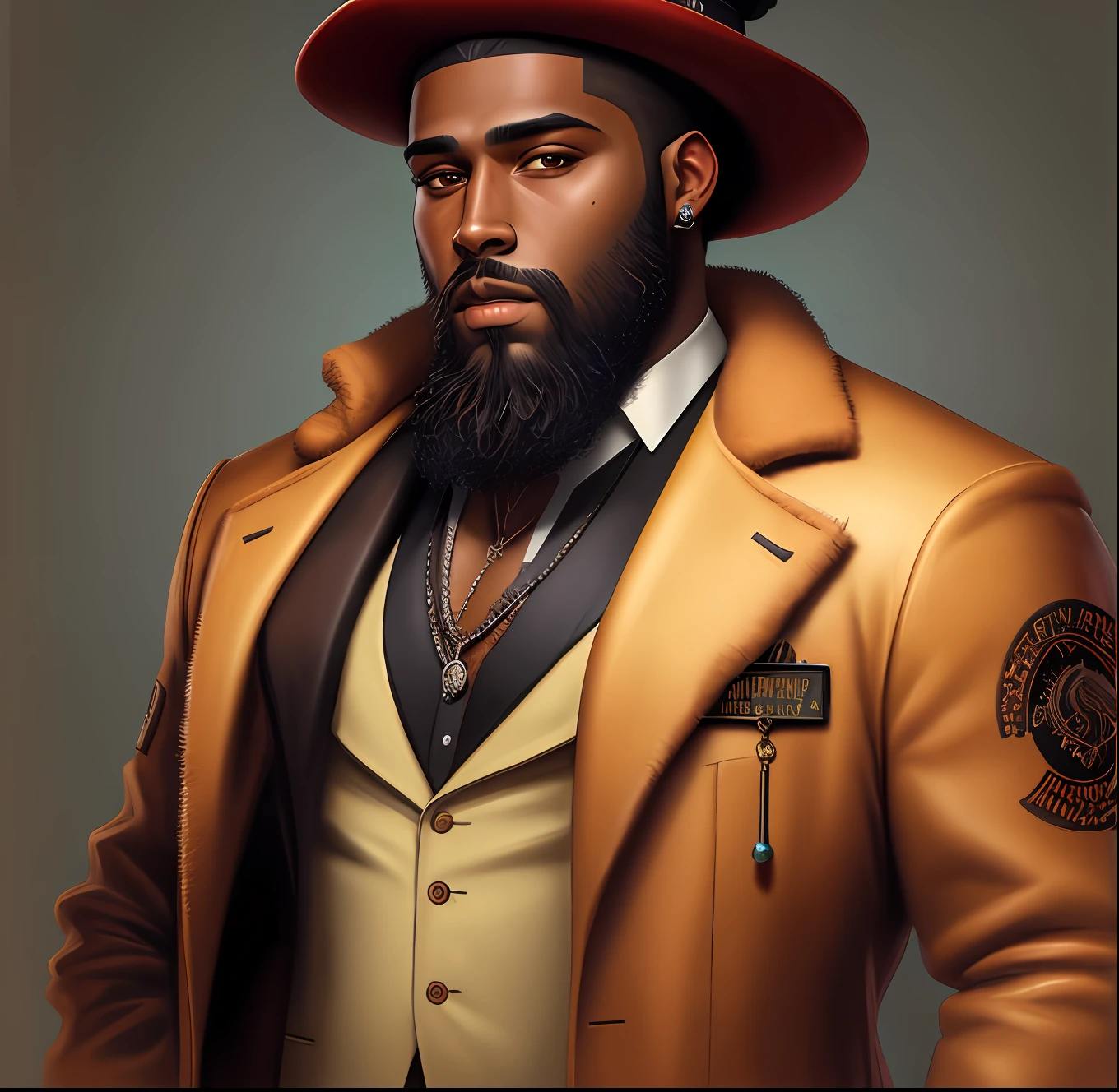 28 year old crime pimp, brown skin with beard, HD, 10k, ultra, NikonD850, oil painting