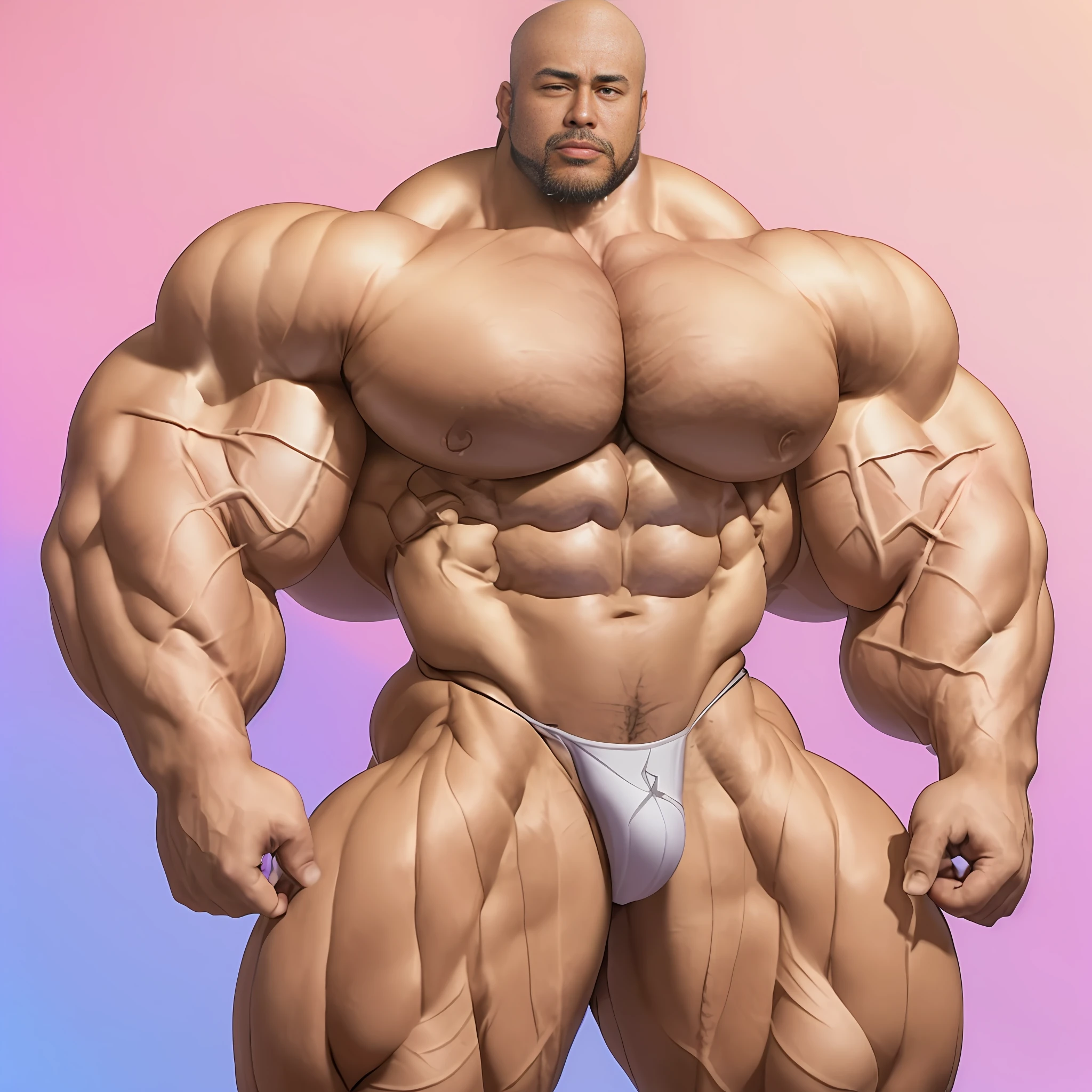 A close up photo of yami sukehiro, muscular, huge muscles, hyper muscles, hyperrealistic, goatee, thick beard