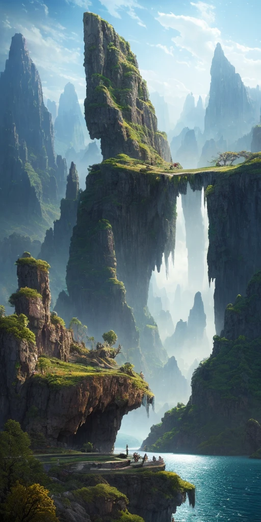 Masterpiece, best quality, high quality, extremely detailed CG unity 8k wallpaper, landscape, outdoor, sky, cloud, sky, no humans, mountain, landscape, water, tree, blue sky, waterfall, cliff, nature, lake, river , cloudy skies, award winning photography, bokeh, depth of field, HDR, bloom, chromatic aberration, photorealism, very detailed, trending on artstation, trending on CGsociety, intricate, high detail, dramatic, midjourney art