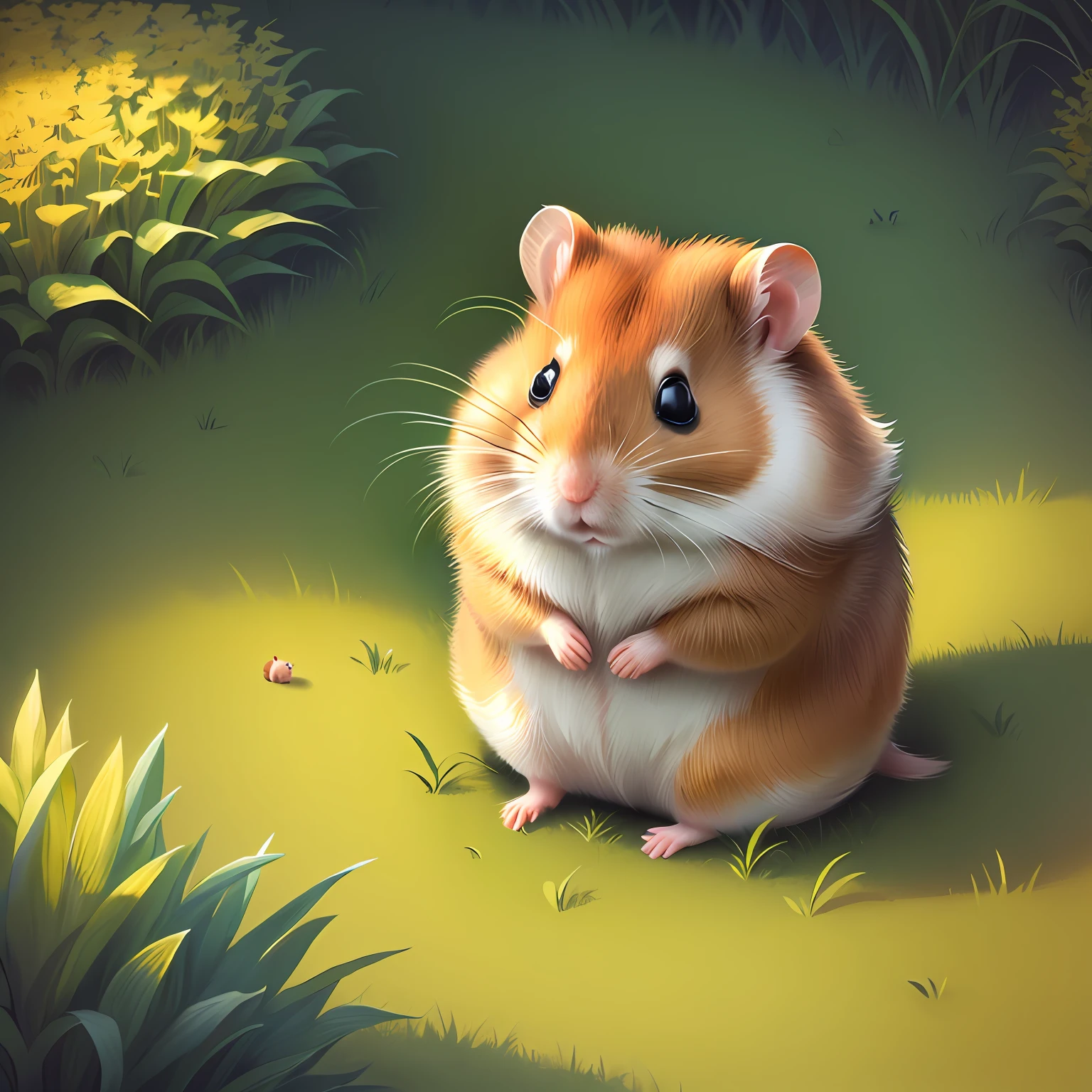 A hamster sitting on a grass anthill