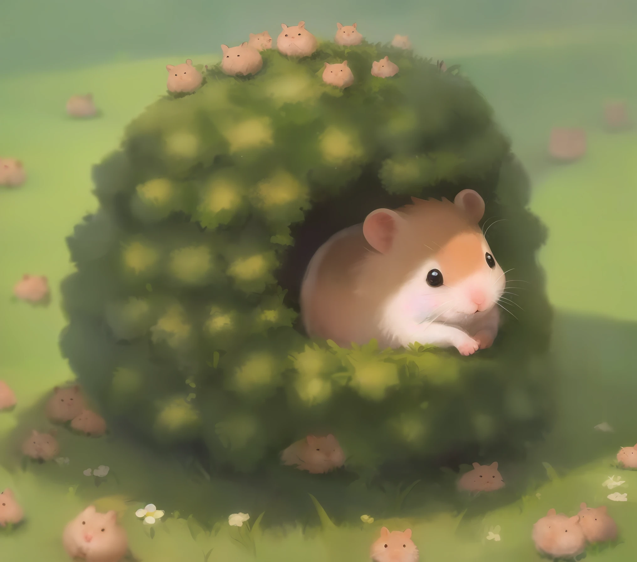 A hamster sitting on a grass anthill