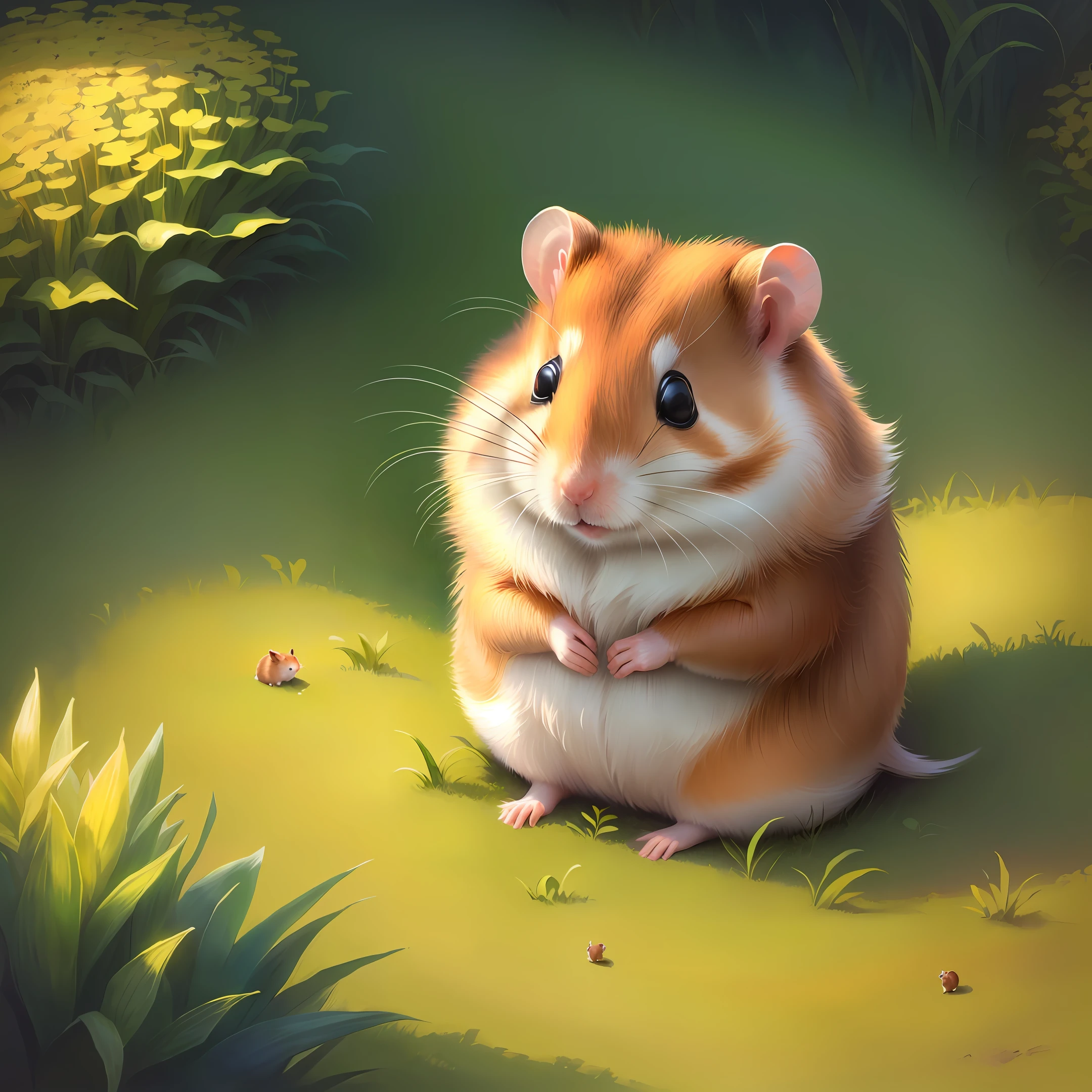 A hamster sitting on a grass anthill
