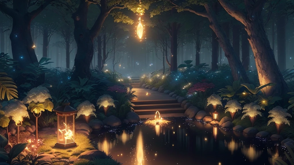 Masterpiece, best quality, (very detailed CG unified 8k wallpaper), (best quality), (best illustration), (best shadow), glowing elf, with a glowing ultra-detailed deer, drinking water in the pool, natural elements in forest theme. Mysterious forest, beautiful forest, nature, surrounded by flowers, delicate leaves and branches surrounded by fireflies (natural elements), (jungle theme), (leaves), (branches), (fireflies), (particle effects) and other 3D, Octane rendering, ray tracing, super detailed