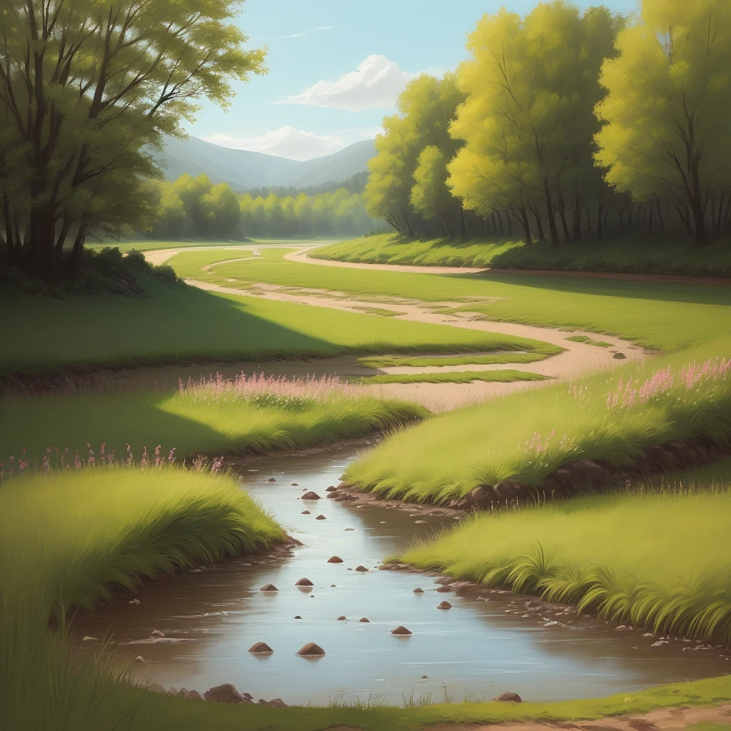 a musterd field near a creek