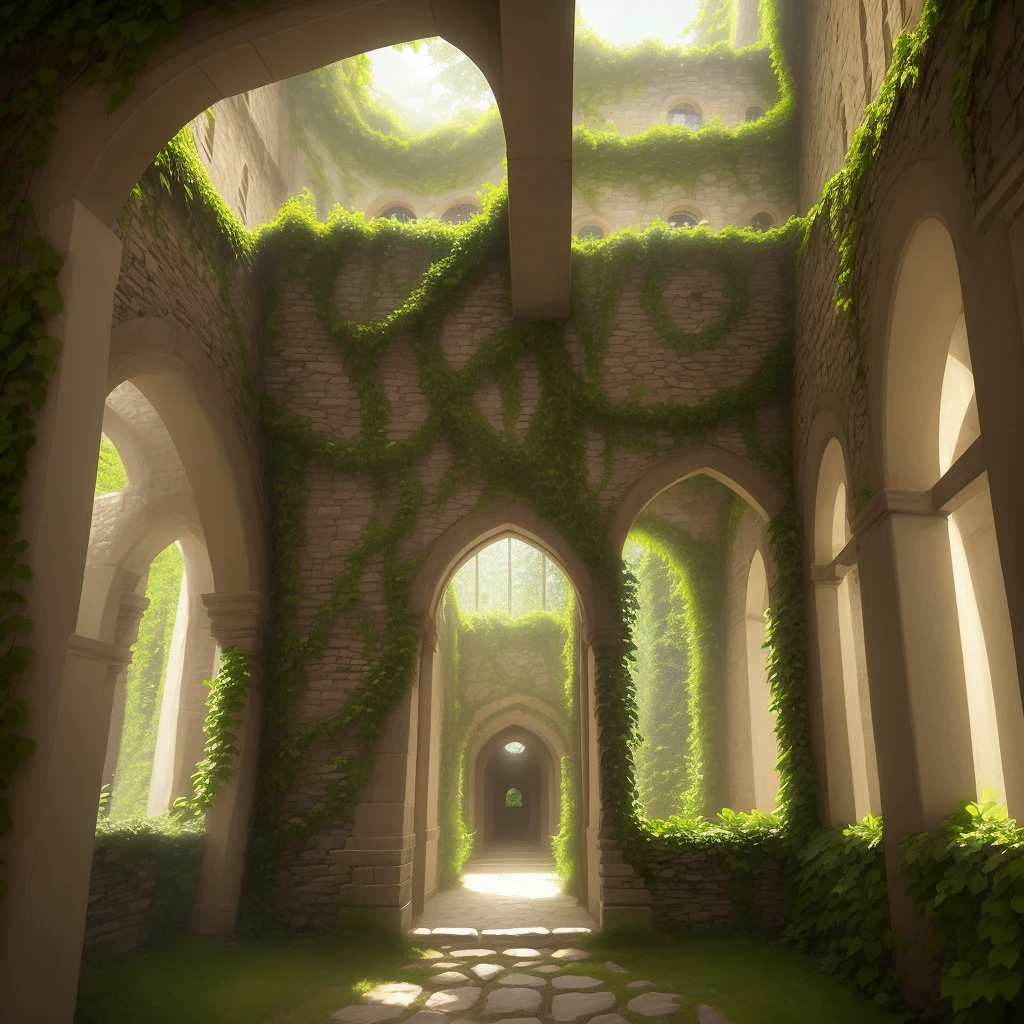 A photograph capturing the concept of being covered in vines, inspired by the artist's skill in photography. The scene depicts a rustic stone building, its walls entirely obscured by lush, vibrant green vines, twisting and winding their way around the structure. The play of light and shadow adds depth to the composition, highlighting the intricate patterns formed by the entwined vines. The image exudes a sense of nature reclaiming man-made structures, symbolizing the harmonious coexistence of the organic and the built environment. The color temperature leans towards cool tones, enhancing the verdant nature of the vines. The subjects in the frame, if any, wear expressions of awe and wonder. --v 5 --stylize 1000