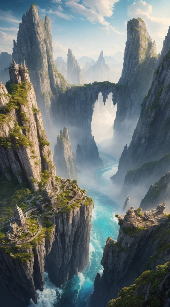 Masterpiece, best quality, high quality, extremely detailed CG unity 8k wallpaper, landscape, outdoor, sky, cloud, sky, no humans, mountain, landscape, water, tree, blue sky, waterfall, cliff, nature, lake, river , cloudy skies, award winning photography, bokeh, depth of field, HDR, bloom, chromatic aberration, photorealism, very detailed, trending on artstation, trending on CGsociety, intricate, high detail, dramatic, midjourney art