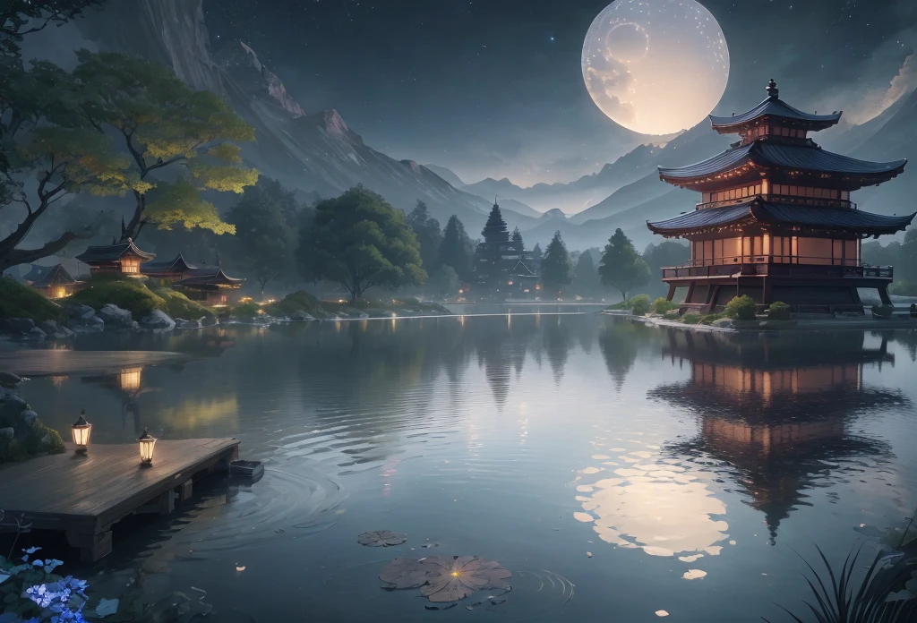 (4k highly detailed digital art, 8k high quality detailed art, masterpiece, best quality, ultra-detailed),(an extremely delicate and beautiful, high resolution, floating), calm night,(background artwork|wallpaper),(painterly:0.9|photo realistic:0.7),(night scape|cityscape), (blurred lights|bokeh),((stars:1.2)|(clouds:1.1)),(violet:1.2|electronic:0.9|icy:0.8|dark:0.8) palette.