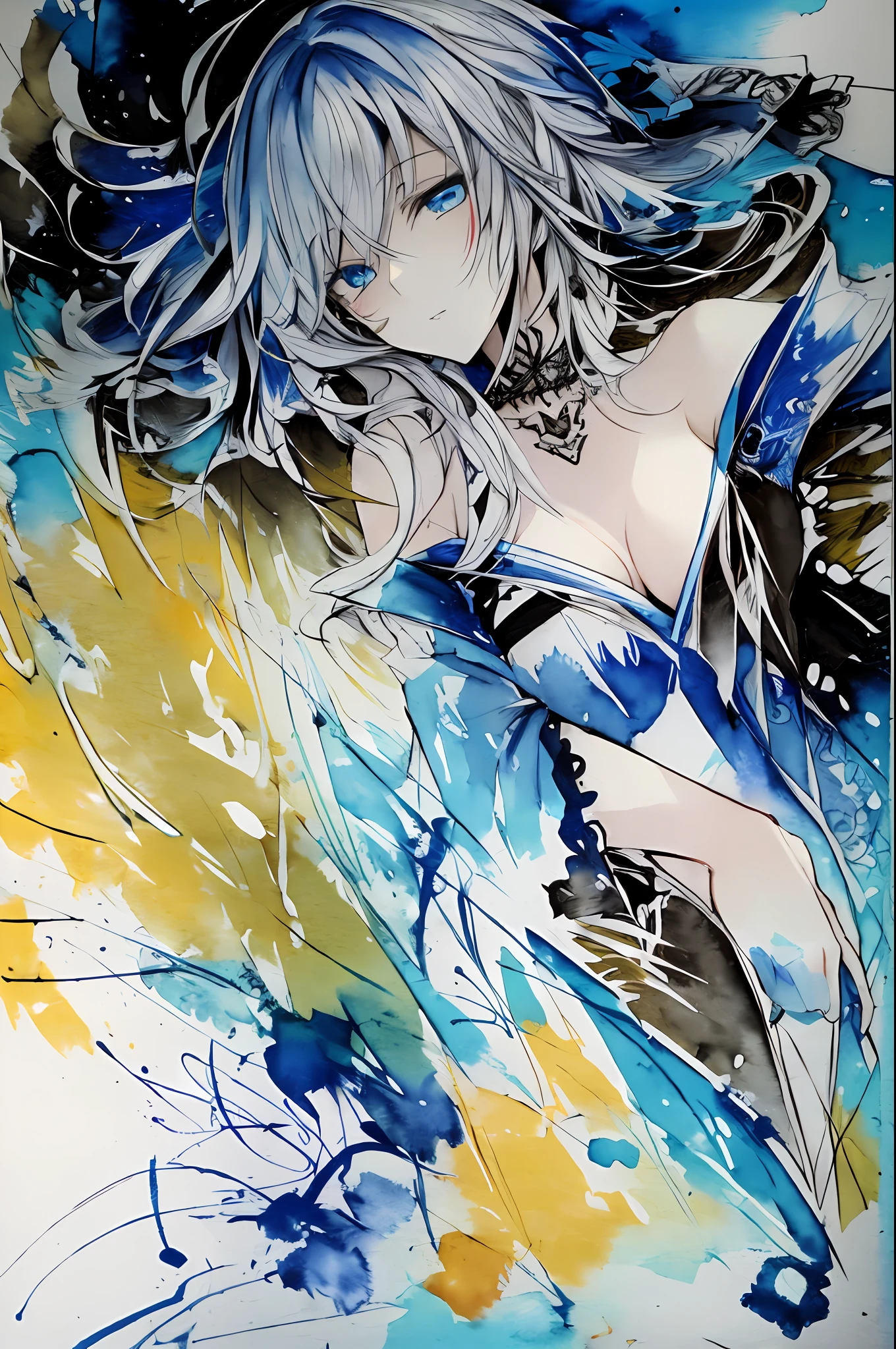 Artlist_Milli-Liter, watercolor style, ink style, sketch style, hand-painted lines, Edge line, ink mark, Pencil line, vivid colors,
1girl, upper body, stunningly attractive,
Rita rita rossweisse,