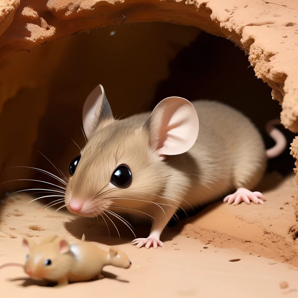 a sinkhole anthill with a mouse head with giant ears