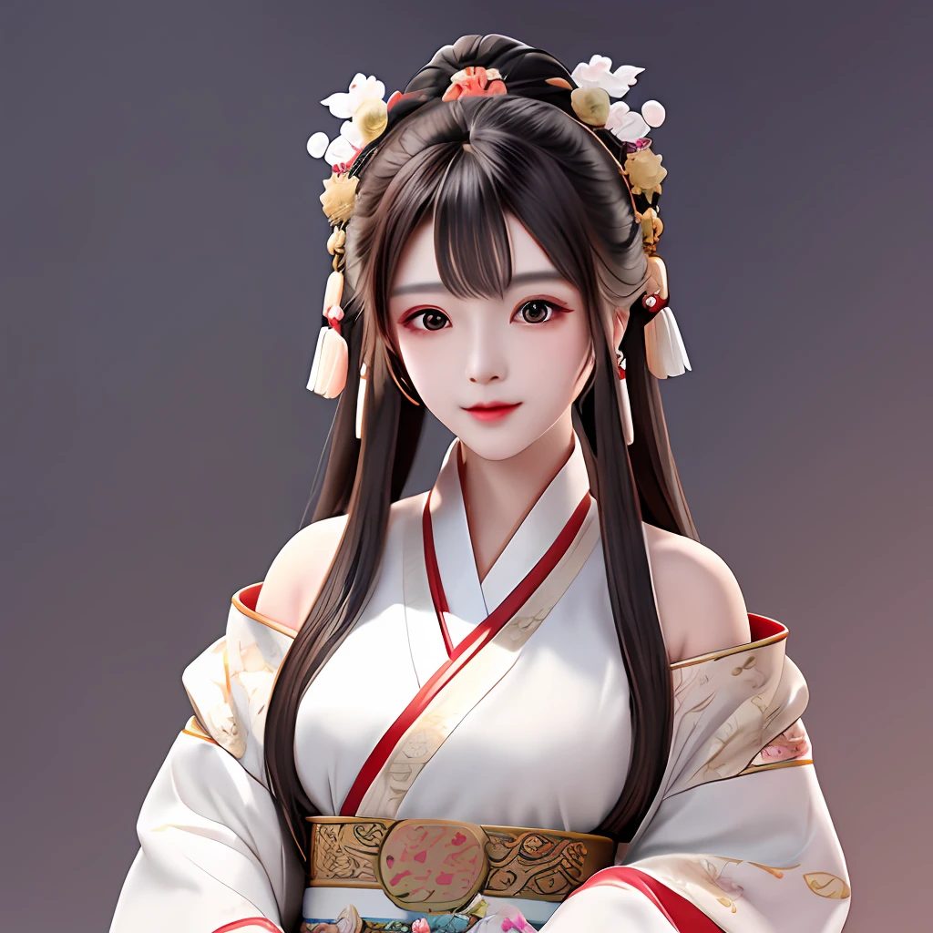 A beautiful woman in Chinese style, frontal image, above the shoulders, Hanfu headdress, Hanfu, antique clothing, simple depth of field blurred background