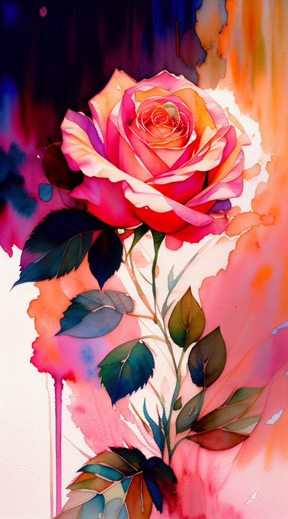 wtrcolor style, (rose) digital art, official art, blown by the wind, masterpiece, beautiful, ((watercolor)), paint splatter, intricate detail. Great detail, [dripping:0.7], Trending on Artstation, Rachel Walker