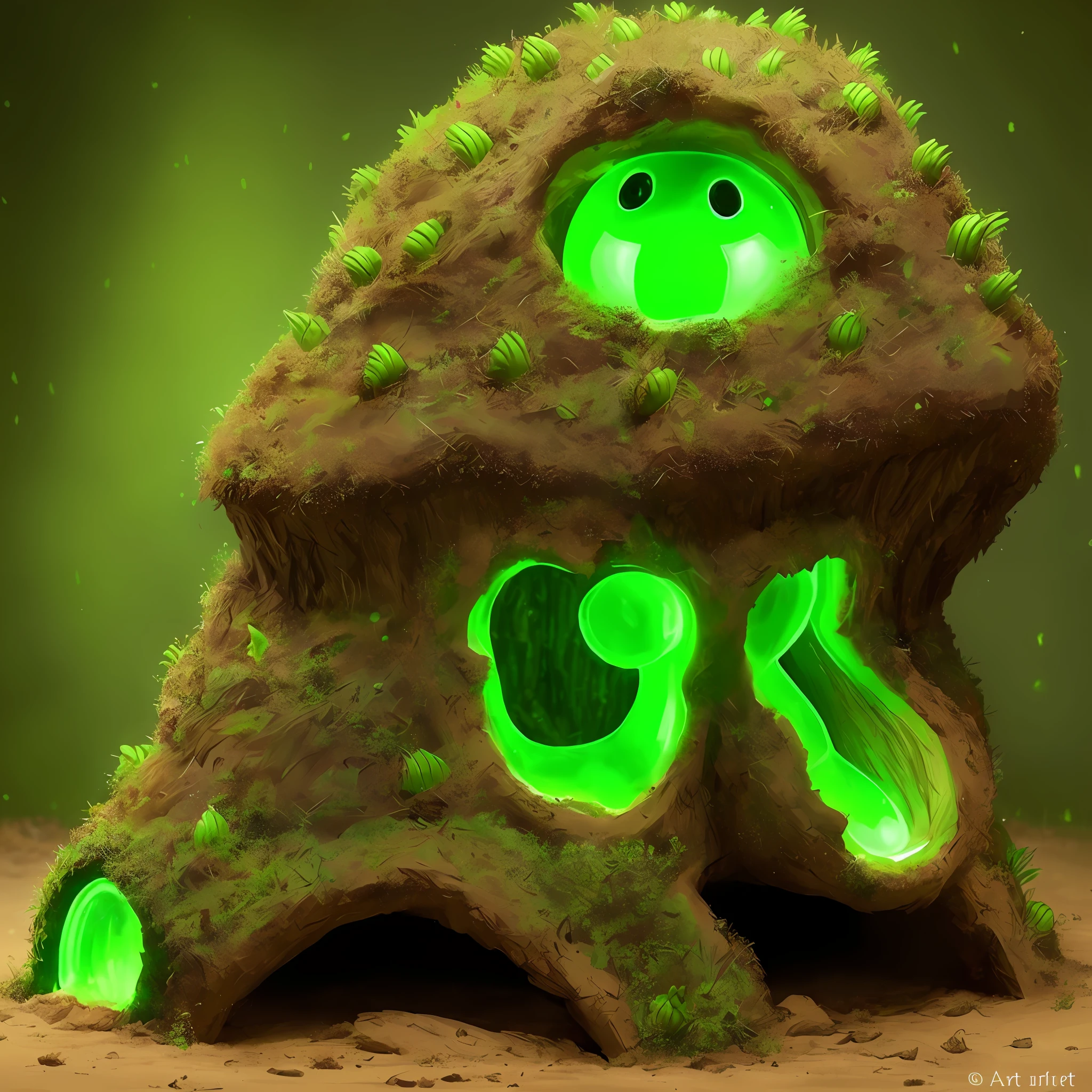 giant grenade anthill with green lights,art,fantasy