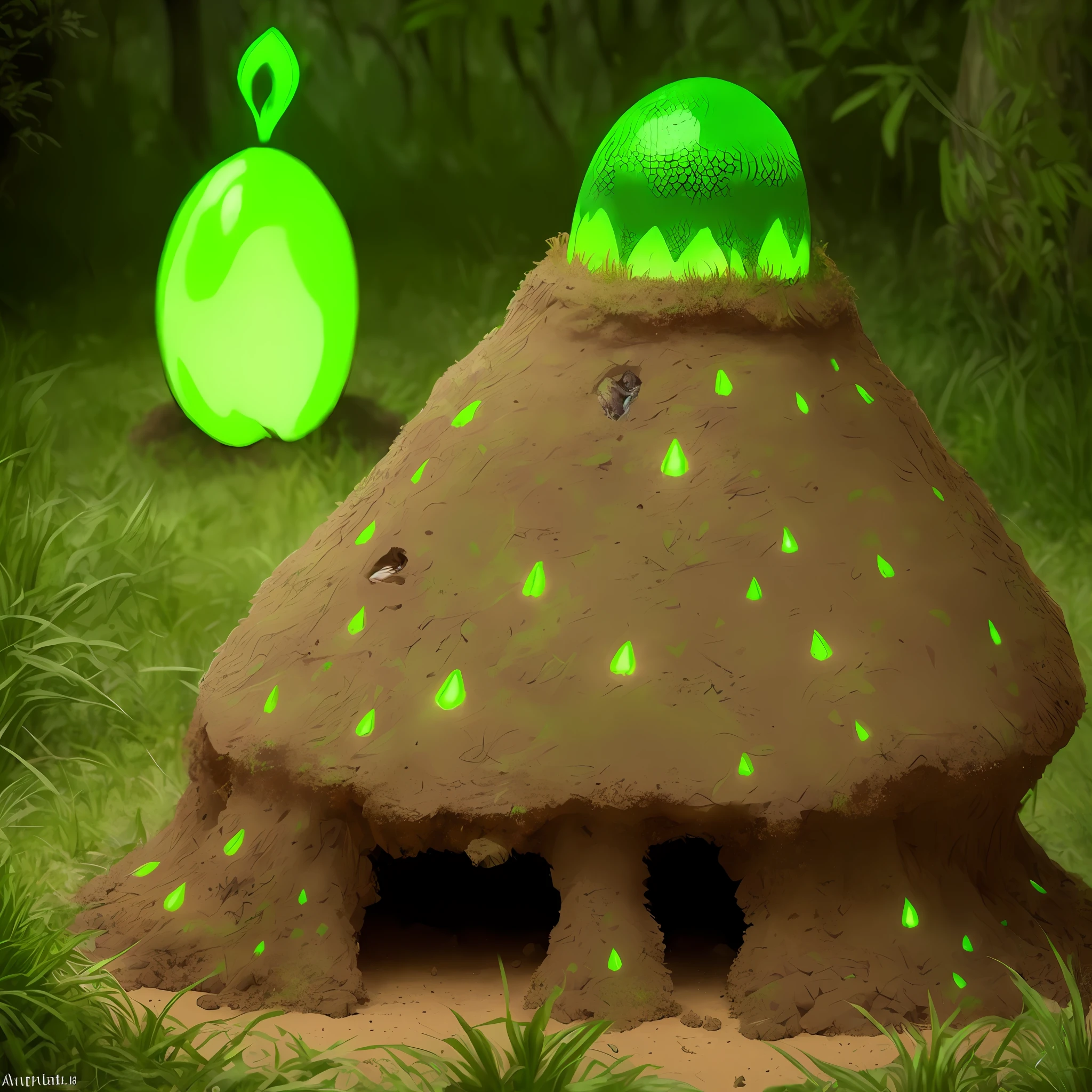 giant grenade anthill with green lights,art,fantasy