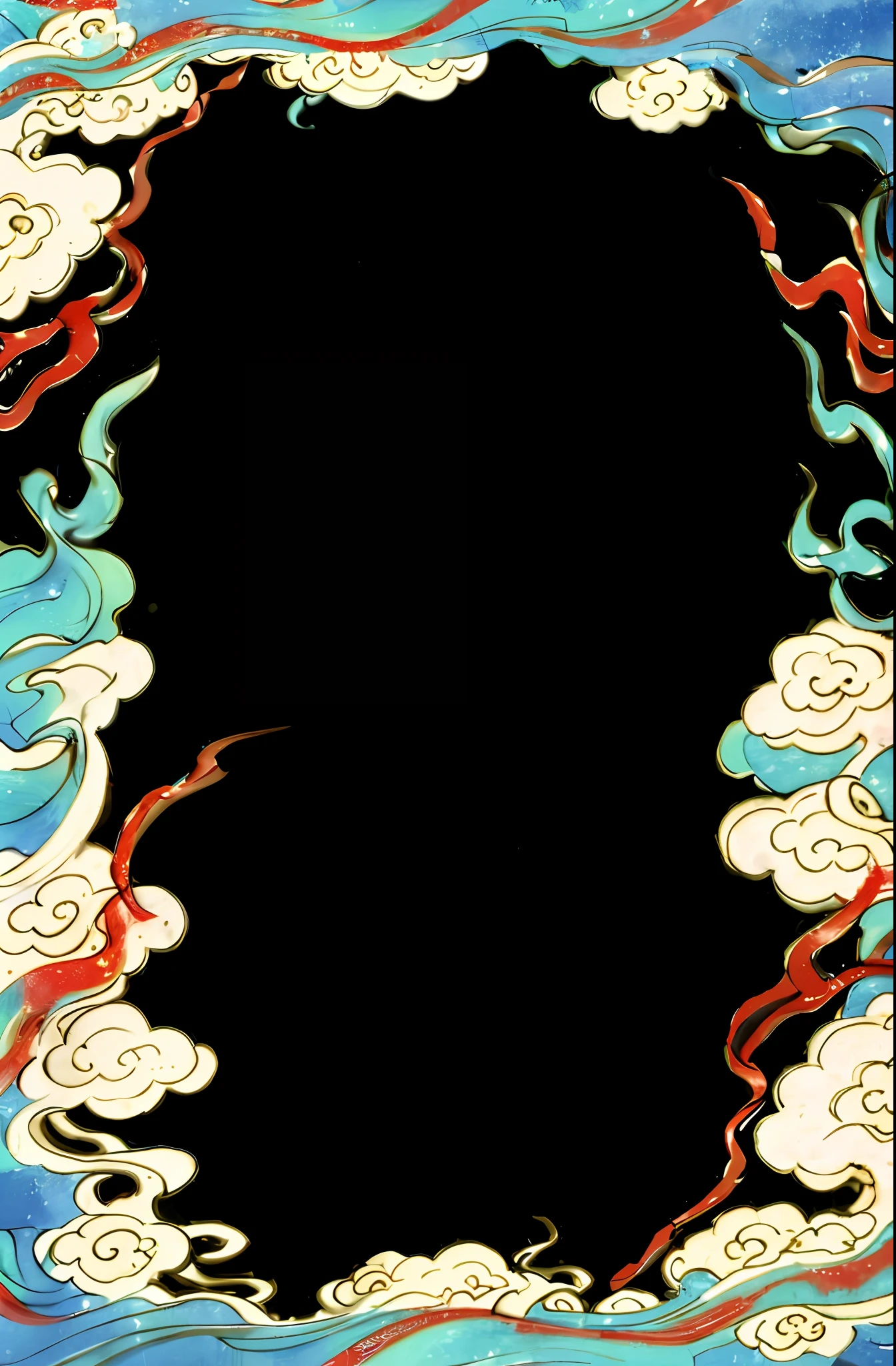 a close up of a picture of a black background with a blue sky and clouds, ceremonial clouds, graffiti _ background ( smoke ), background ( dark _ smokiness ), inspired by Itō Jakuchū, colorful swirly magical clouds, inspired by Tawaraya Sōtatsu, background ( smoke, background ( dark _ smoke ), phone background