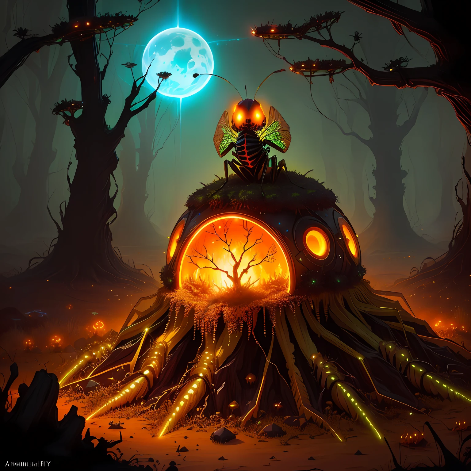 glowing insect anthill horror style, fanstasy,art