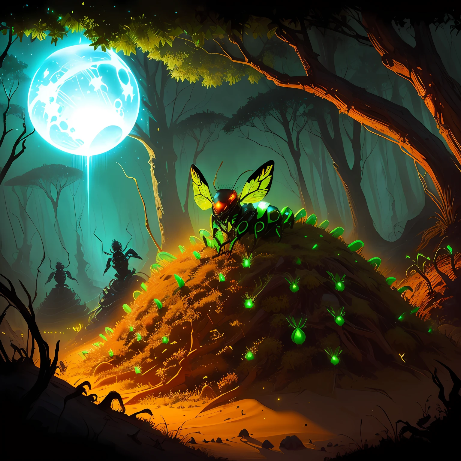 glowing insect anthill horror style, fanstasy,art