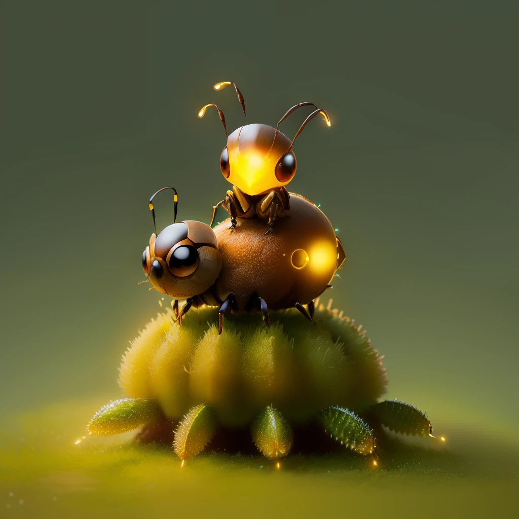 cute anthill with cute small glowing insect sitting on top,fanatasy,art