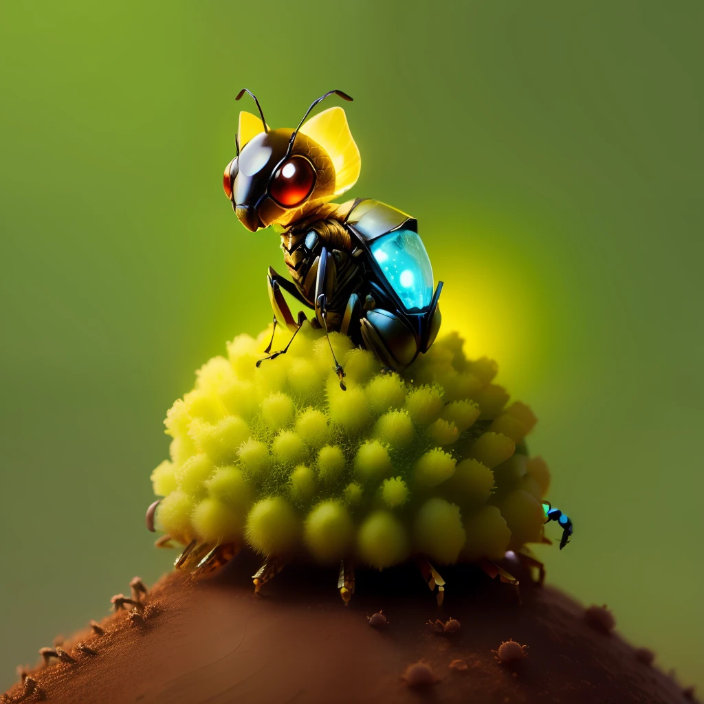 cute anthill with cute small glowing insect sitting on top,fanatasy,art