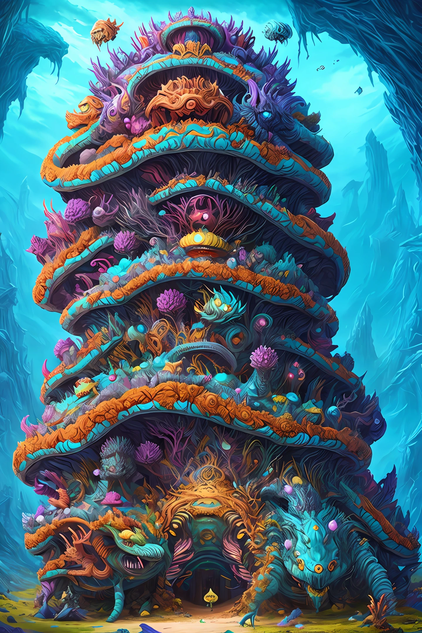 epic deep sea monster temple anthill, vivid, fantasy, art