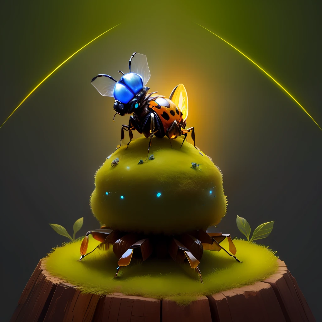 cute anthill with cute small glowing insect sitting on top,fanatasy,art